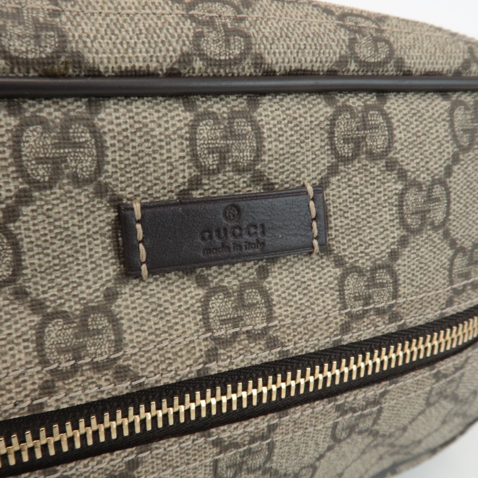 GUCCI GG Supreme Leather Shoulder Bag Beige Dark Brown 201447 Used