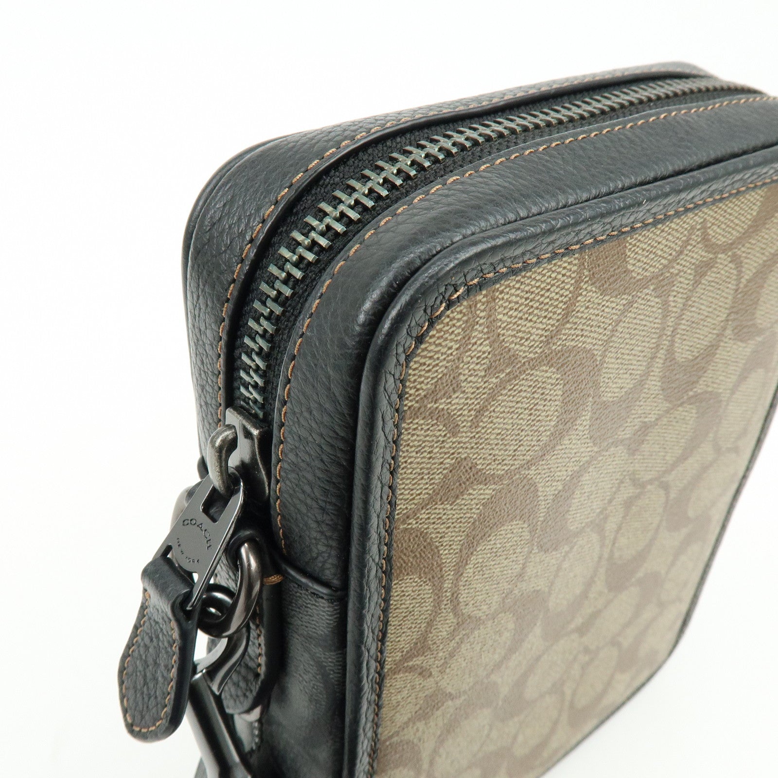 COACH Signature PVC Leather Shoulder Bag Crossbody Bag Black Beige