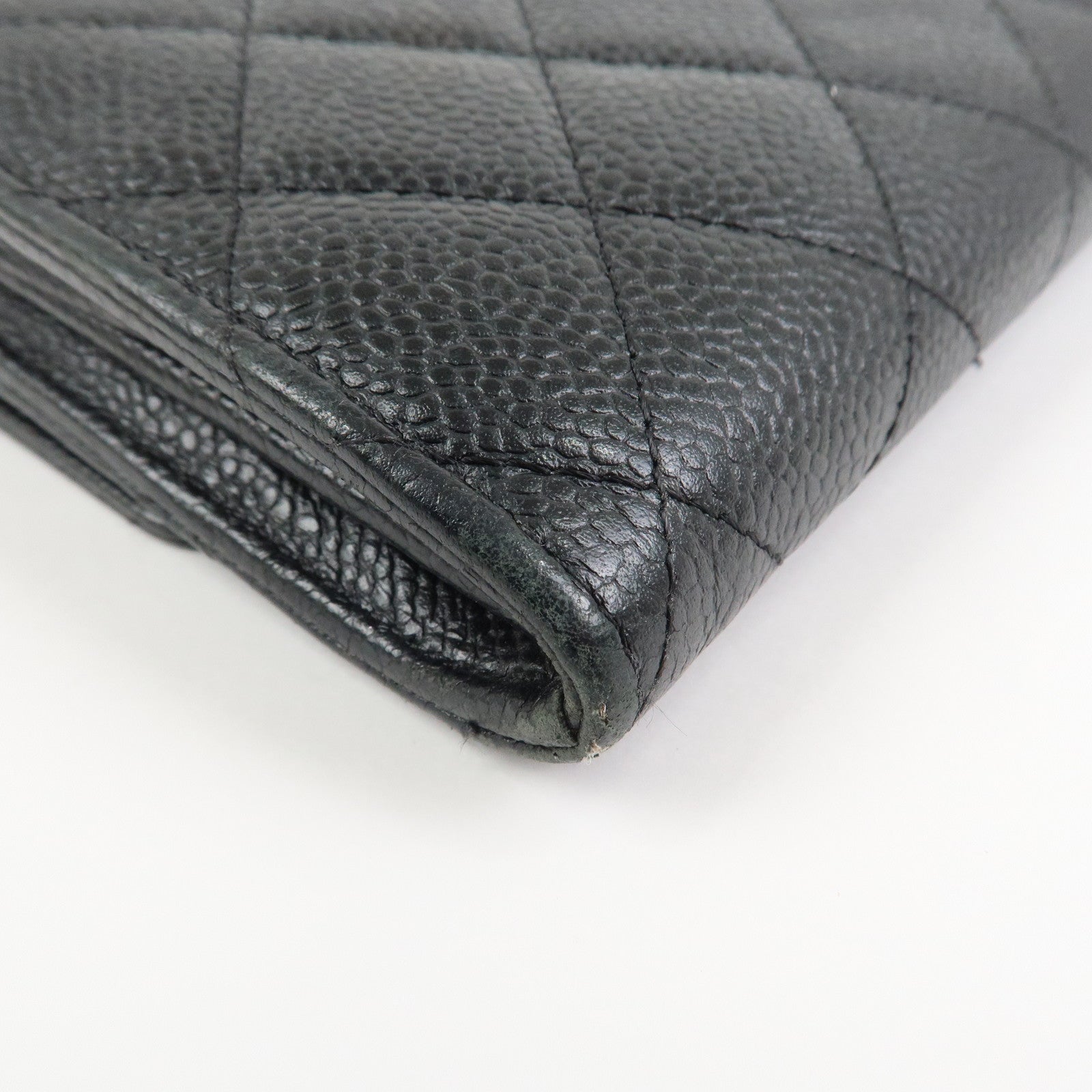 CHANEL COCO Mark Matelasse Caviarskin Long Flap Wallet Black A50096