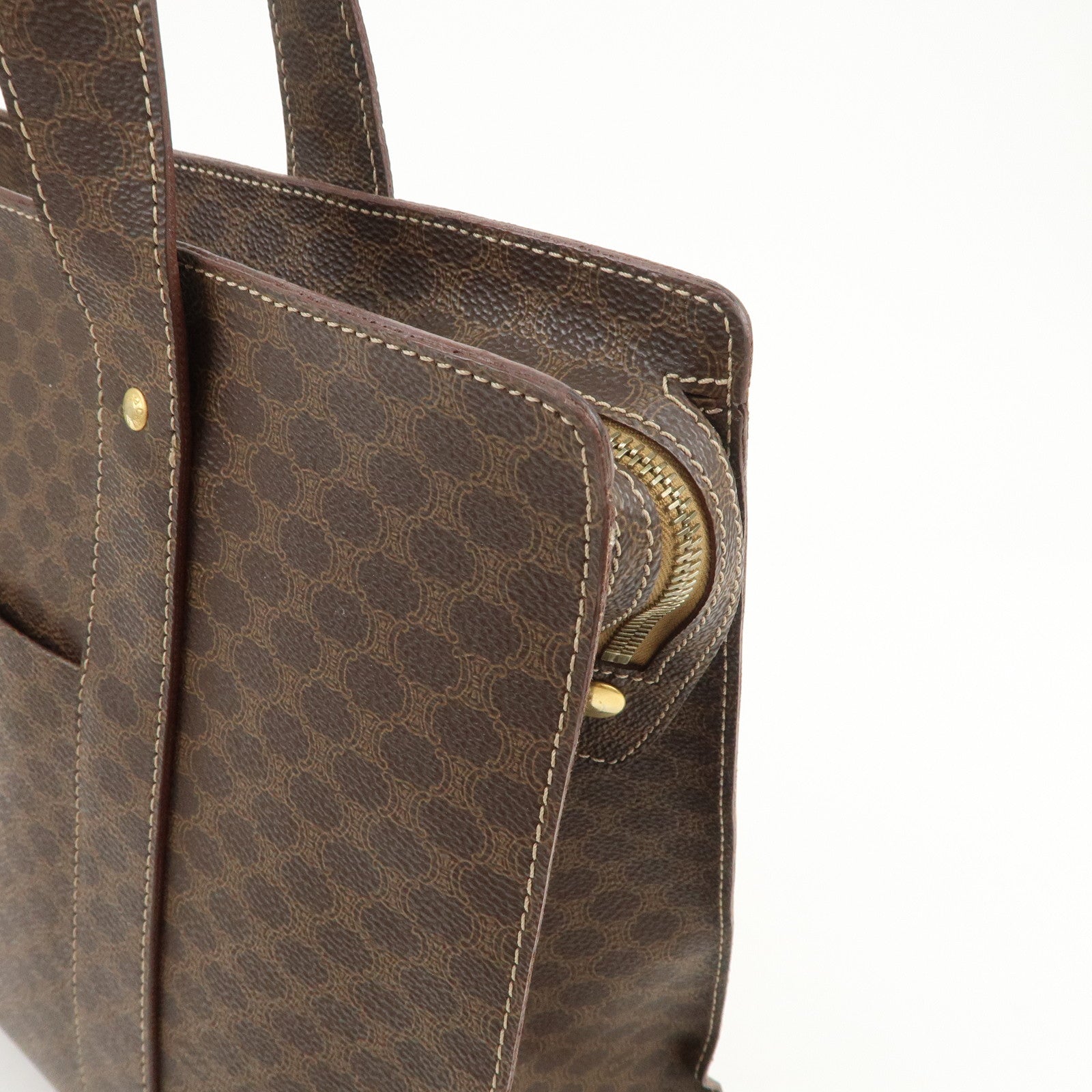 CELINE Macadam PVC Coating Canvas Tote Bag Shoulder Bag Brown