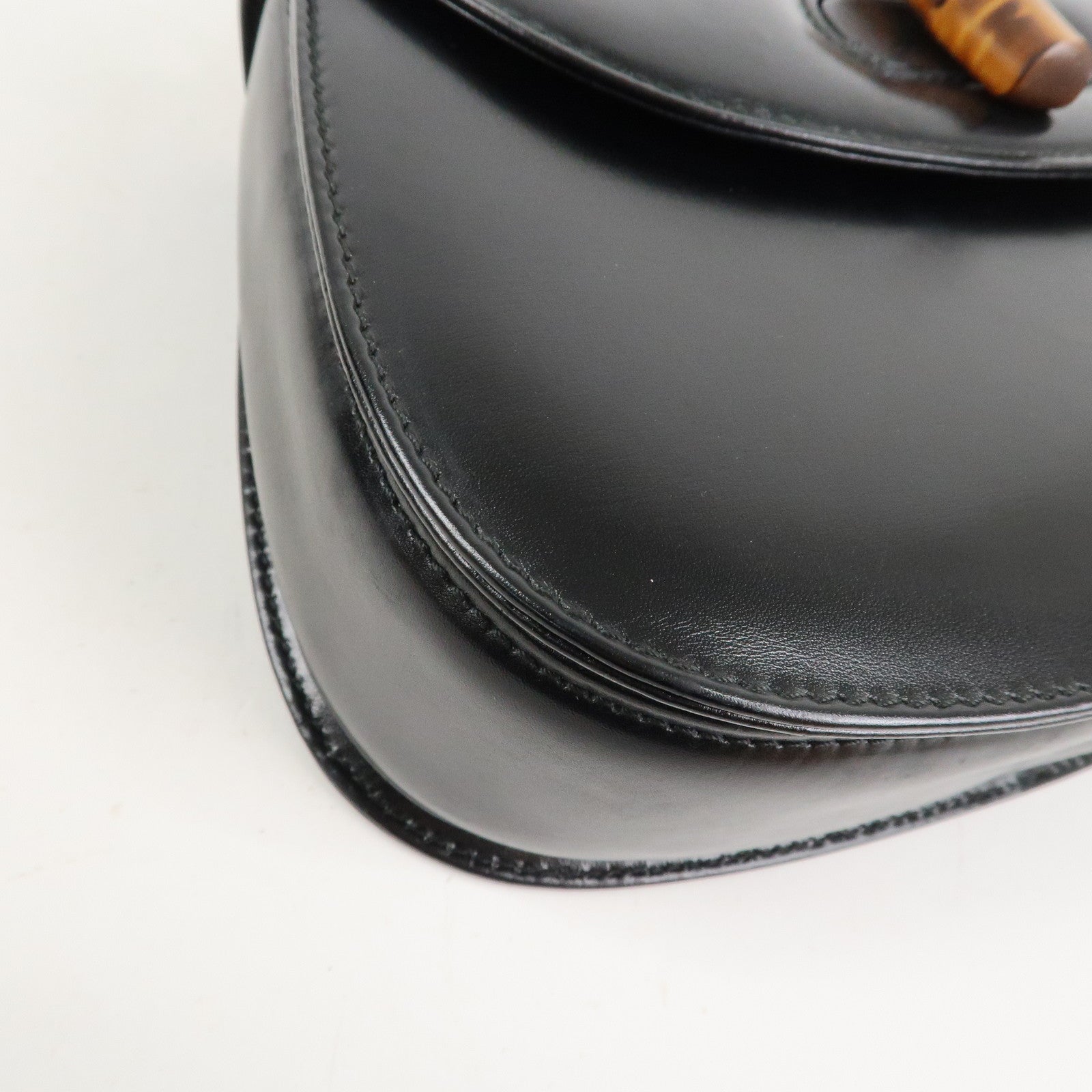 GUCCI Bamboo Logo Leather 2WAY Bag Hand Bag Black 000 2046