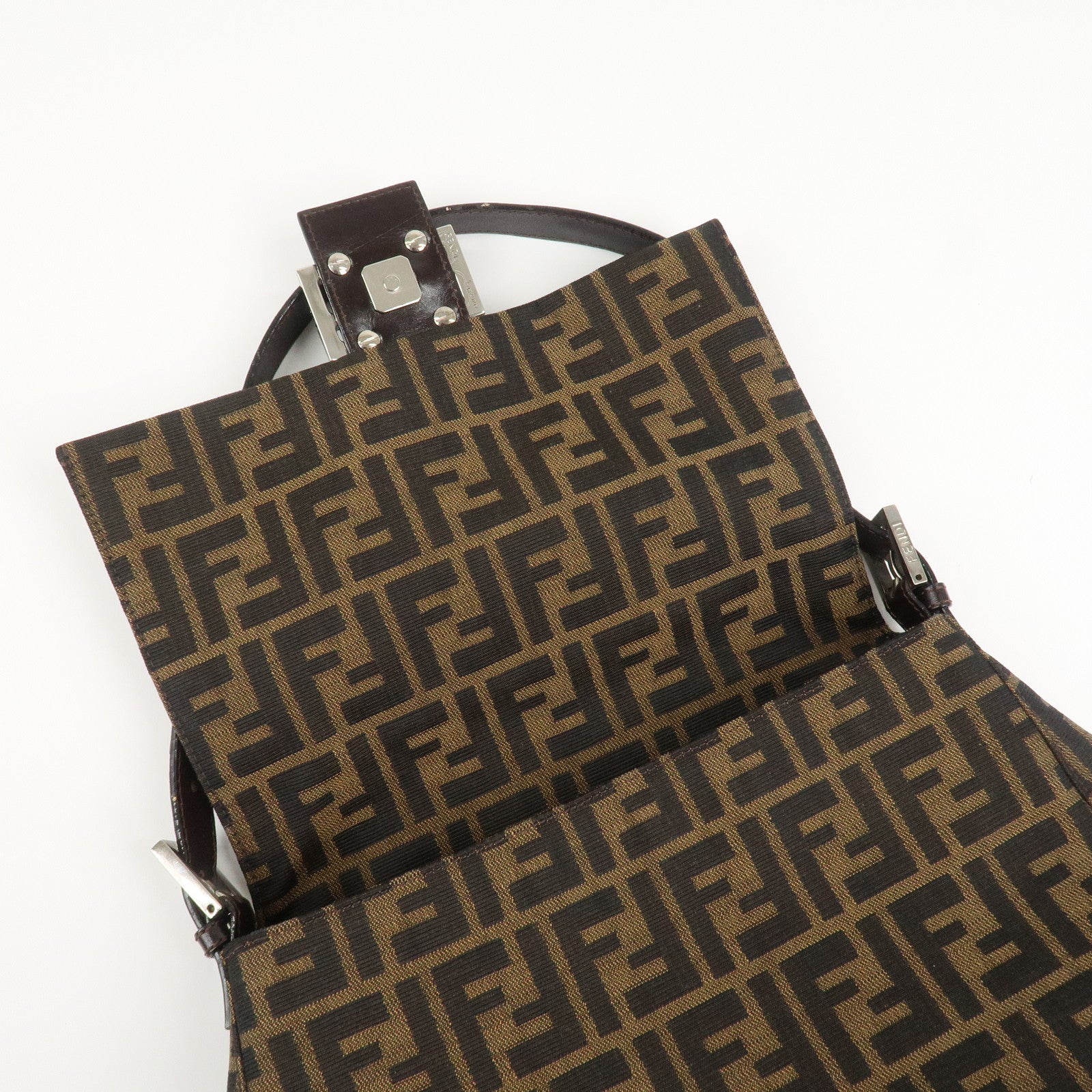 FENDI Mamma Zucca Baguette Canvas Leather Shoulder Bag 26325