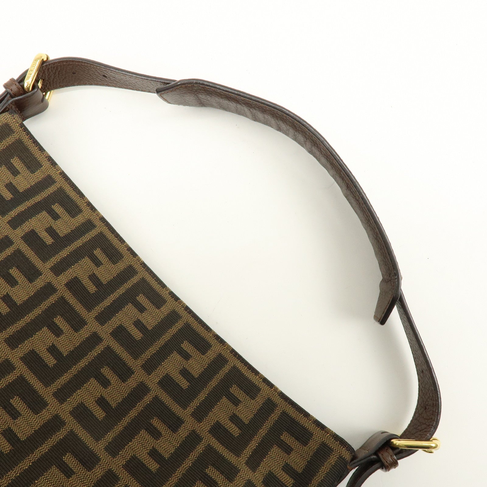 FENDI Zucca Canvas Leather Shoulder Bag Black Brown 8BR698