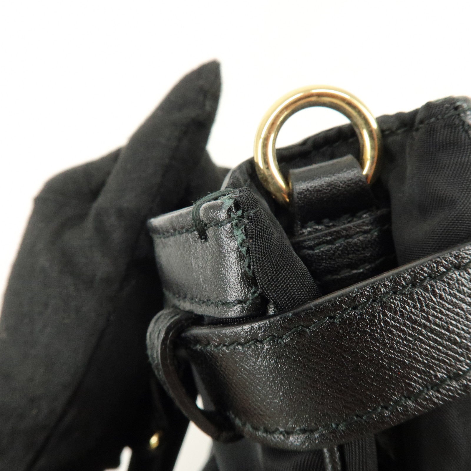 Ferragamo Gancini Nylon Leather 2Way Bag Hand Shoulder Bag Black