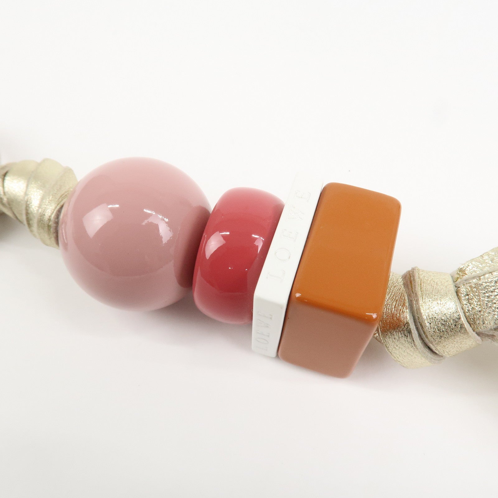 LOEWE Logo Leather Plastic Bag Charm Key Charm Key Chain Gold Pink