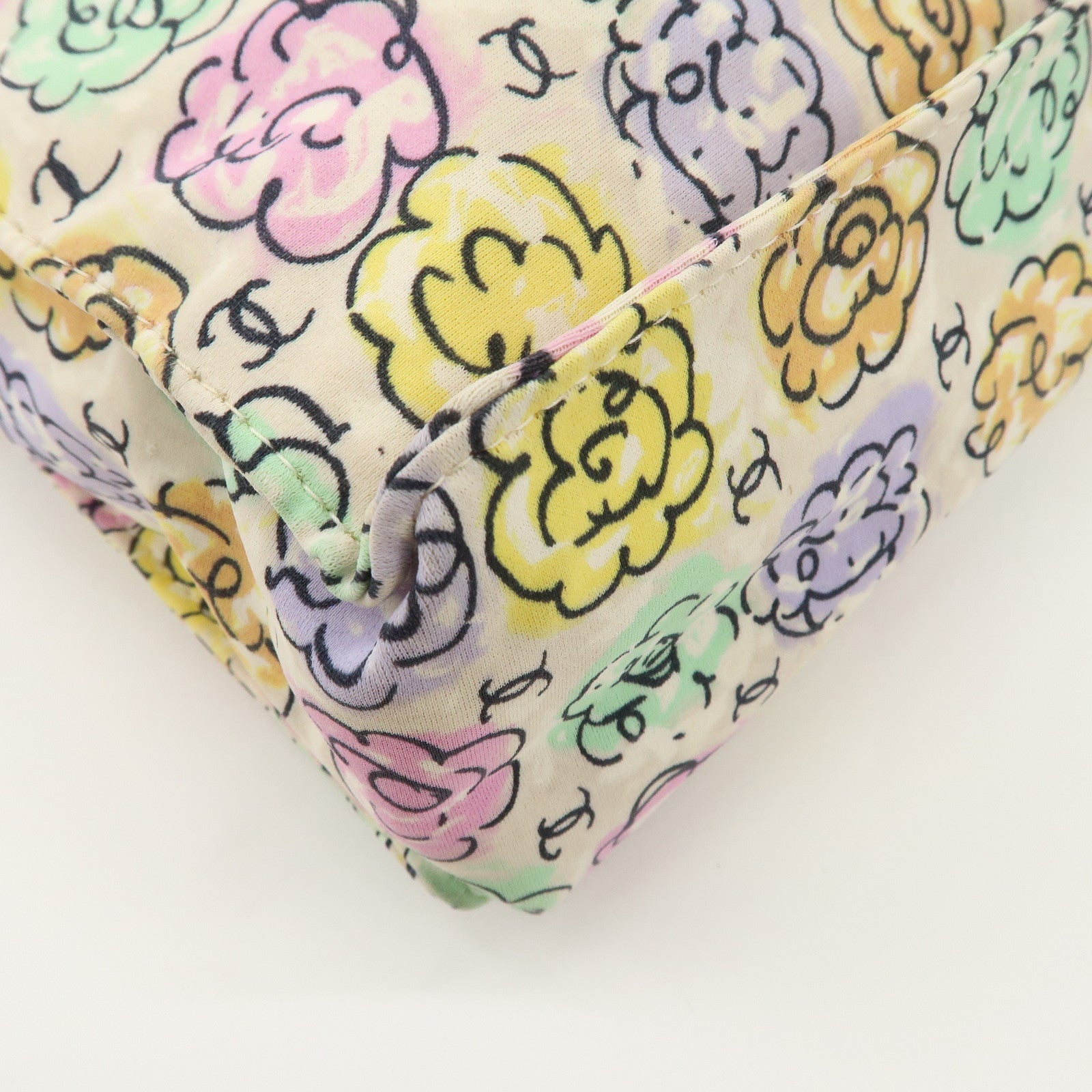 CHANEL Camellia Canvas Nylon 2Way Bag Hand Bag Flower Multicolor Used