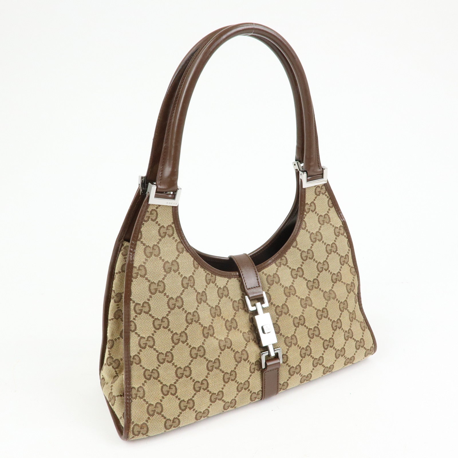 GUCCI Jackie GG Canvas Leather Shoulder Bag Beige Brown 002.1067
