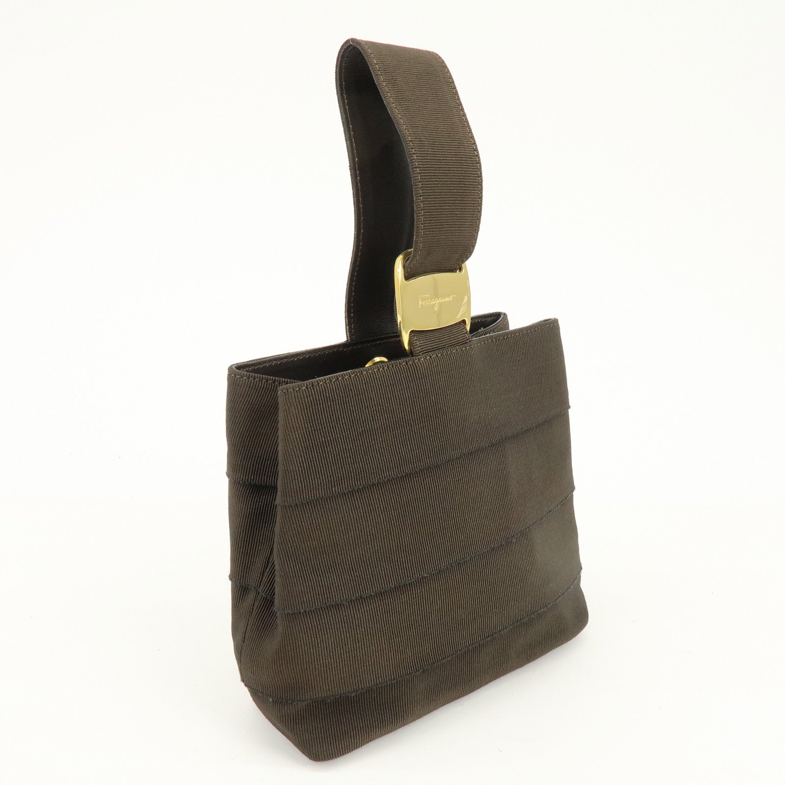 Ferragamo Canvas Leather Hand Bag Brown