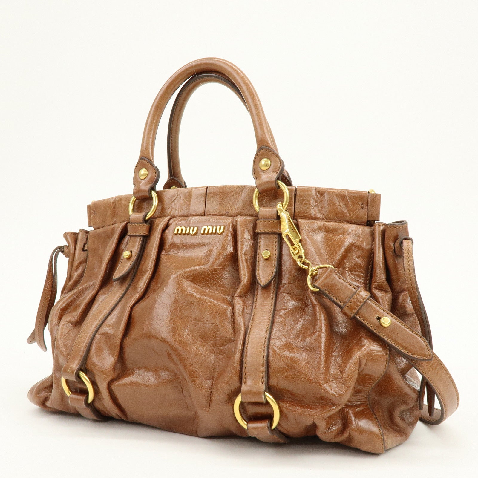 MIU MIU Leather 2Way Bag Hand Bag Shoulder Bag Brown RT0383
