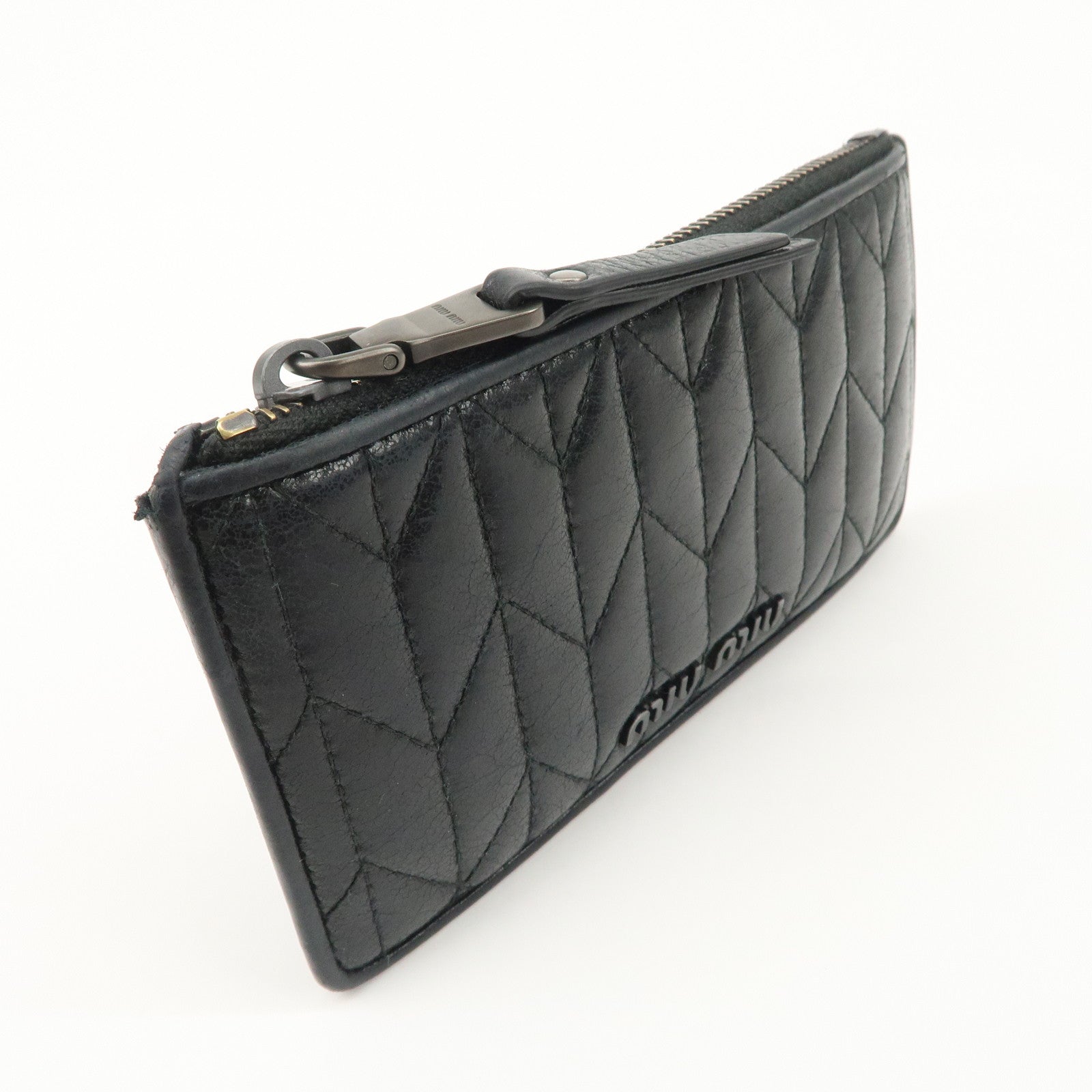 MIU MIU Matelasse Leather Card Case Black 5MB006 Used