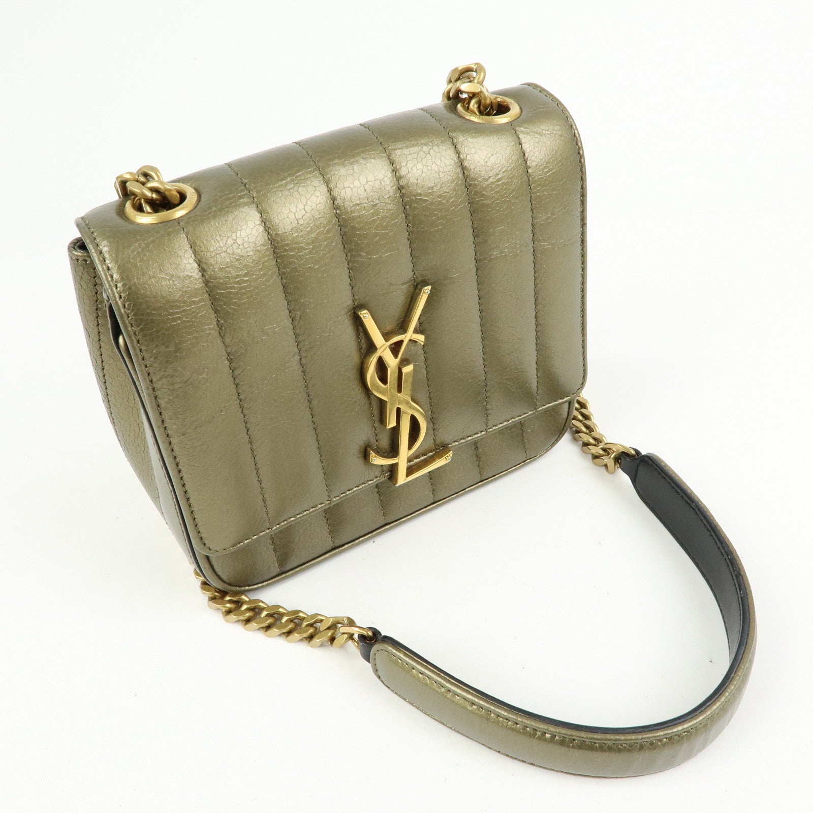 SAINT LAURENT PARIS Leather Vicky Shoulder Bag Crossbody Bag Gold