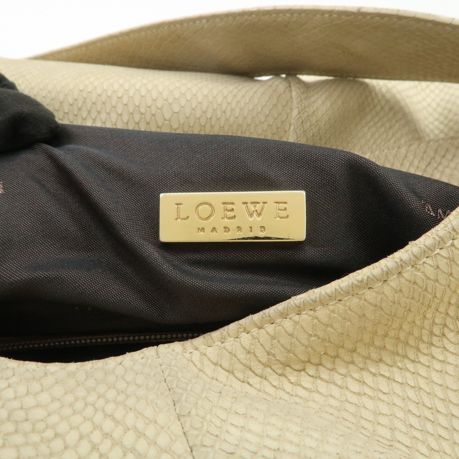 LOEWE Leather Shoulder Bag Hand Bag Ivory Gold Hardware