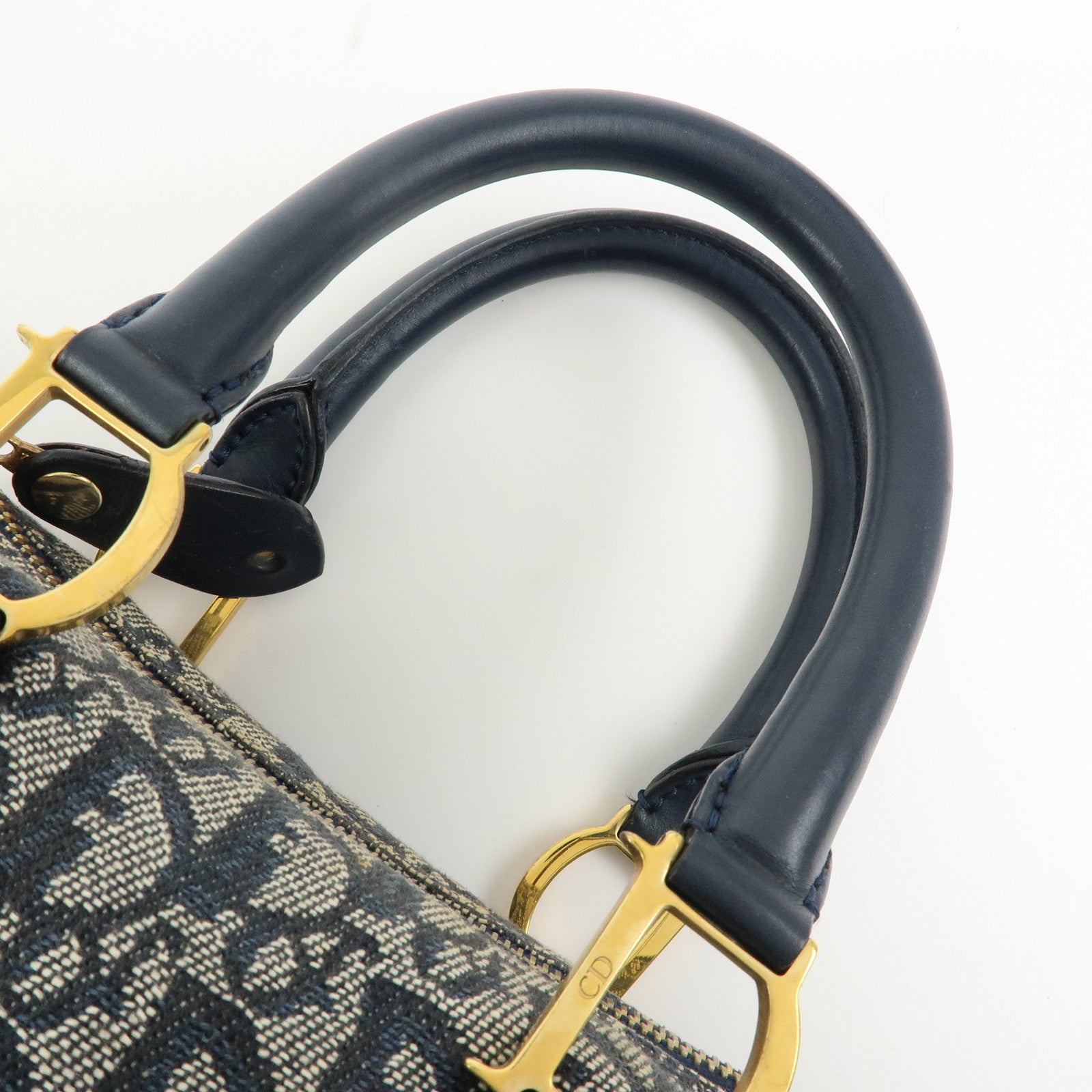 Christian Dior Trotter Jacguard Leather Mini Boston Bag Navy