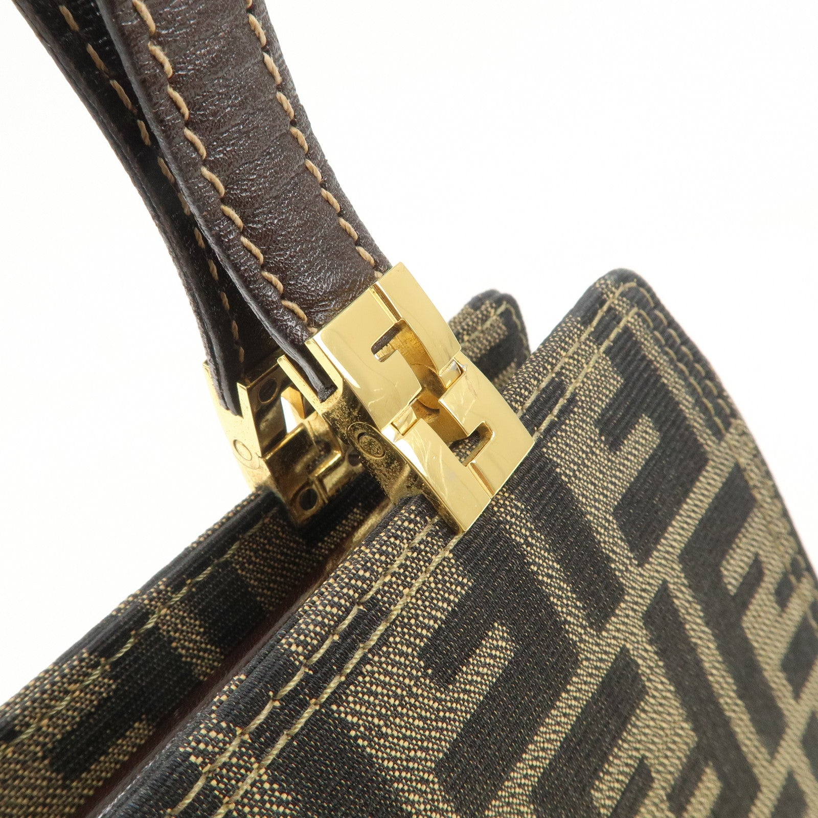 FENDI Zucca Canvas Leather Shoulder Bag Hand Bag Brown Black