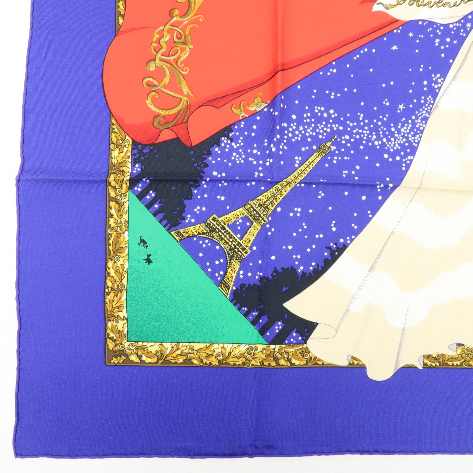 HERMES Carre 90 Silk 100% Scarf Souvenirs de Paris Blue Red