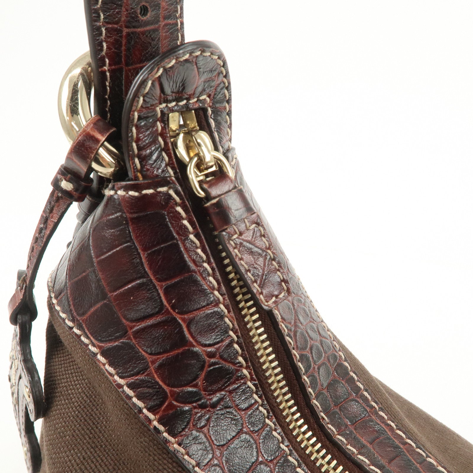 CELINE Canvas Leather Shoulder Bag Hand Bag Brown