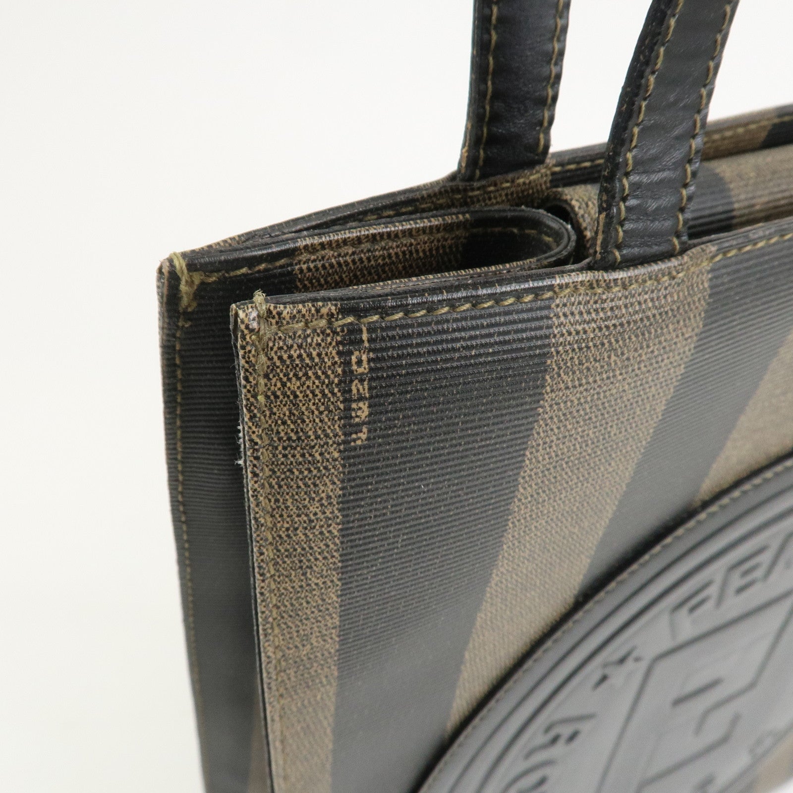 FENDI Pequin PVC Coating Canvas Leather Tote Bag Brown Black 259980