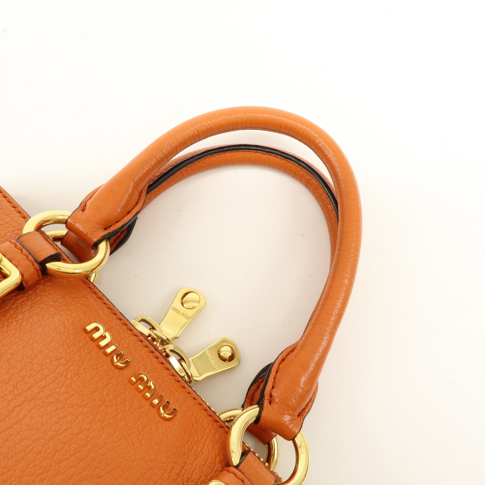 MIU MIU Madras Leather 2Way Bag Hand Bag Shoulder Bag Orange