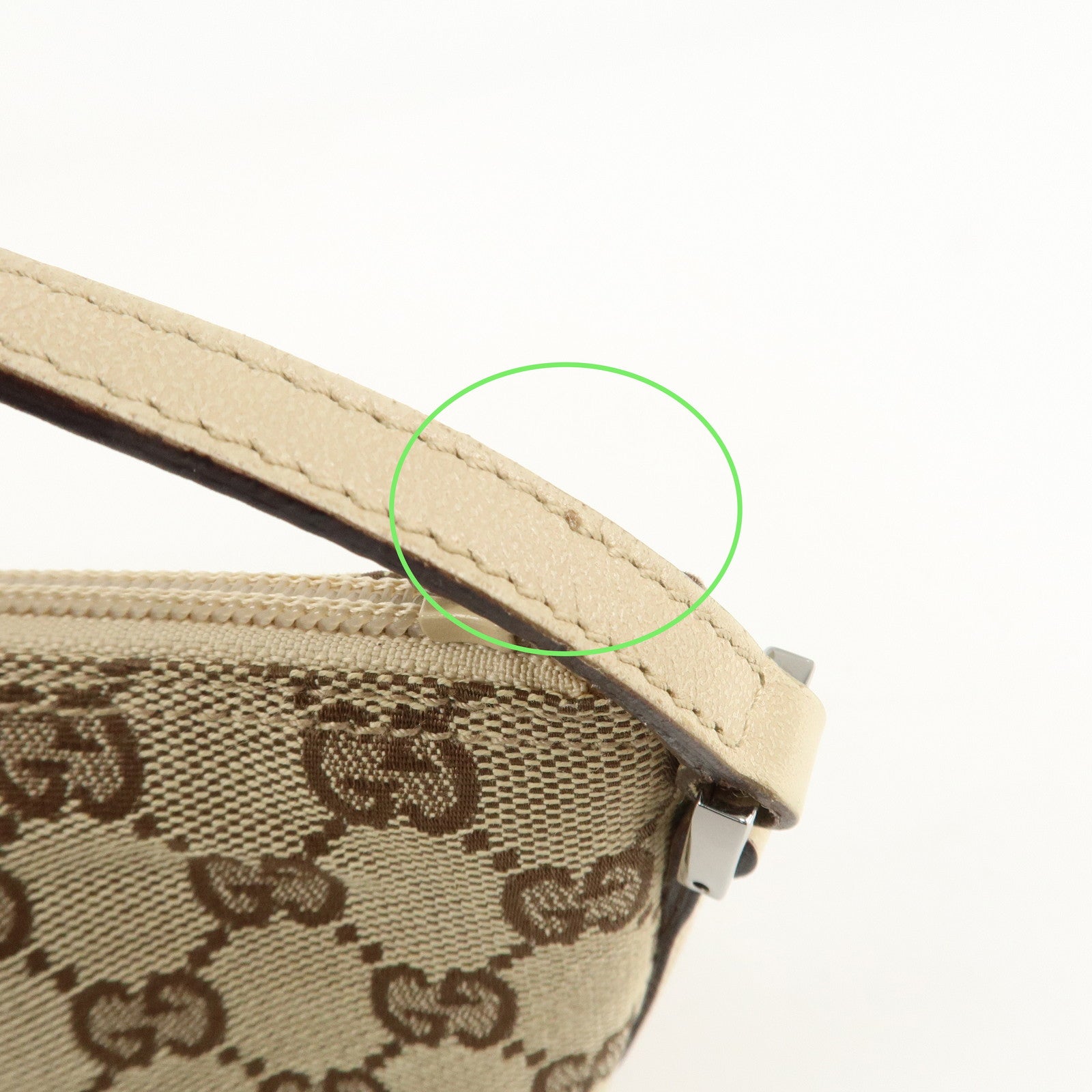 GUCCI Boat Bag GG Canvas Leather Hand Bag Pouch Beige Brown 07198