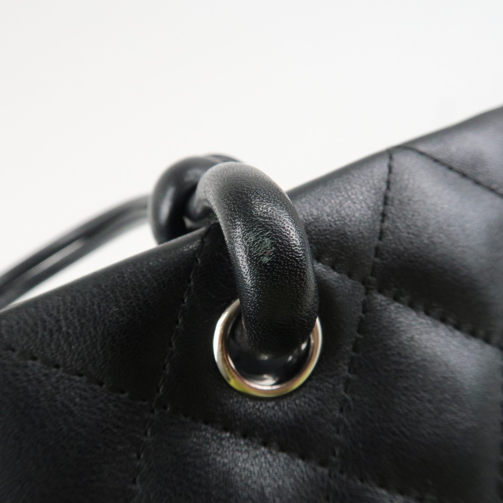 CHANEL Cambon Line COCO Mark Lamb Skin Small Tote Bag Black A25166 Used