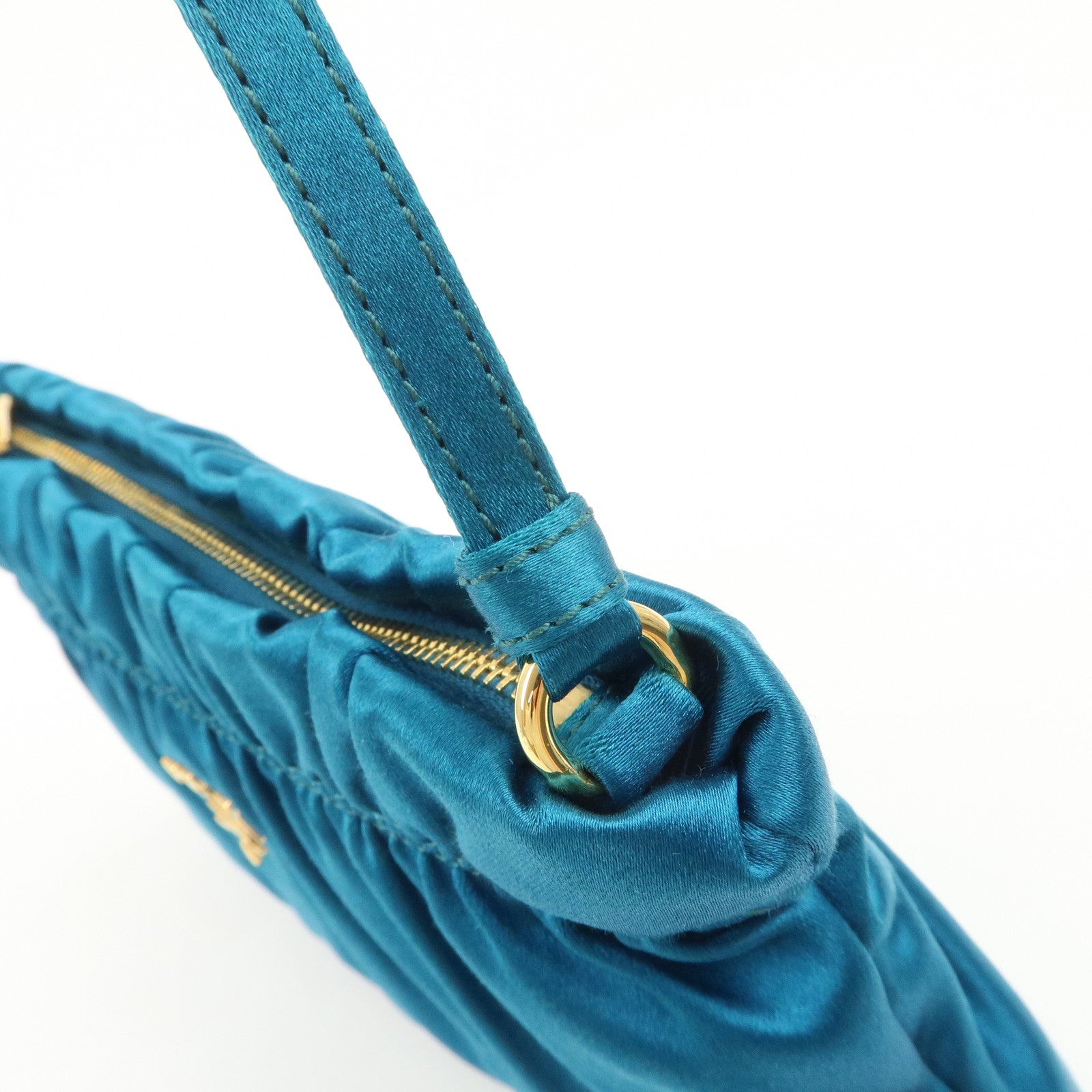 PRADA Satin Cosmetic Pouch Mini Hand Bag Blue 1N1662 Used