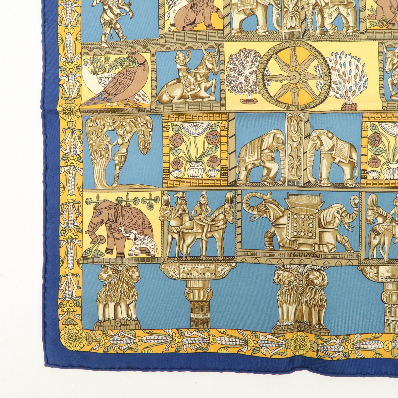 HERMES Carre 90 Silk 100% Scarf TORANA Blue