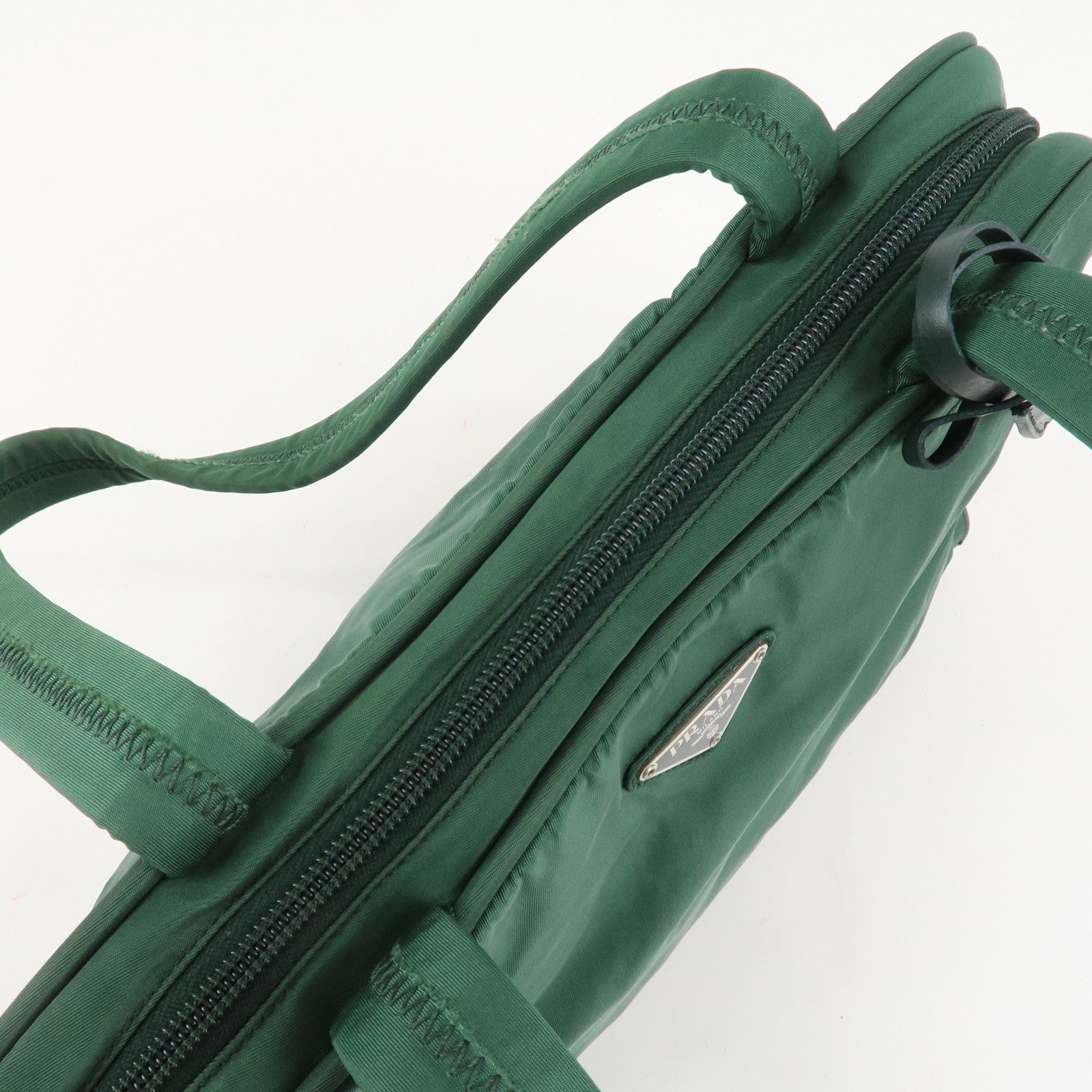 PRADA Triangle Logo Nylon Leather Tote Bag Shoulder Bag Green
