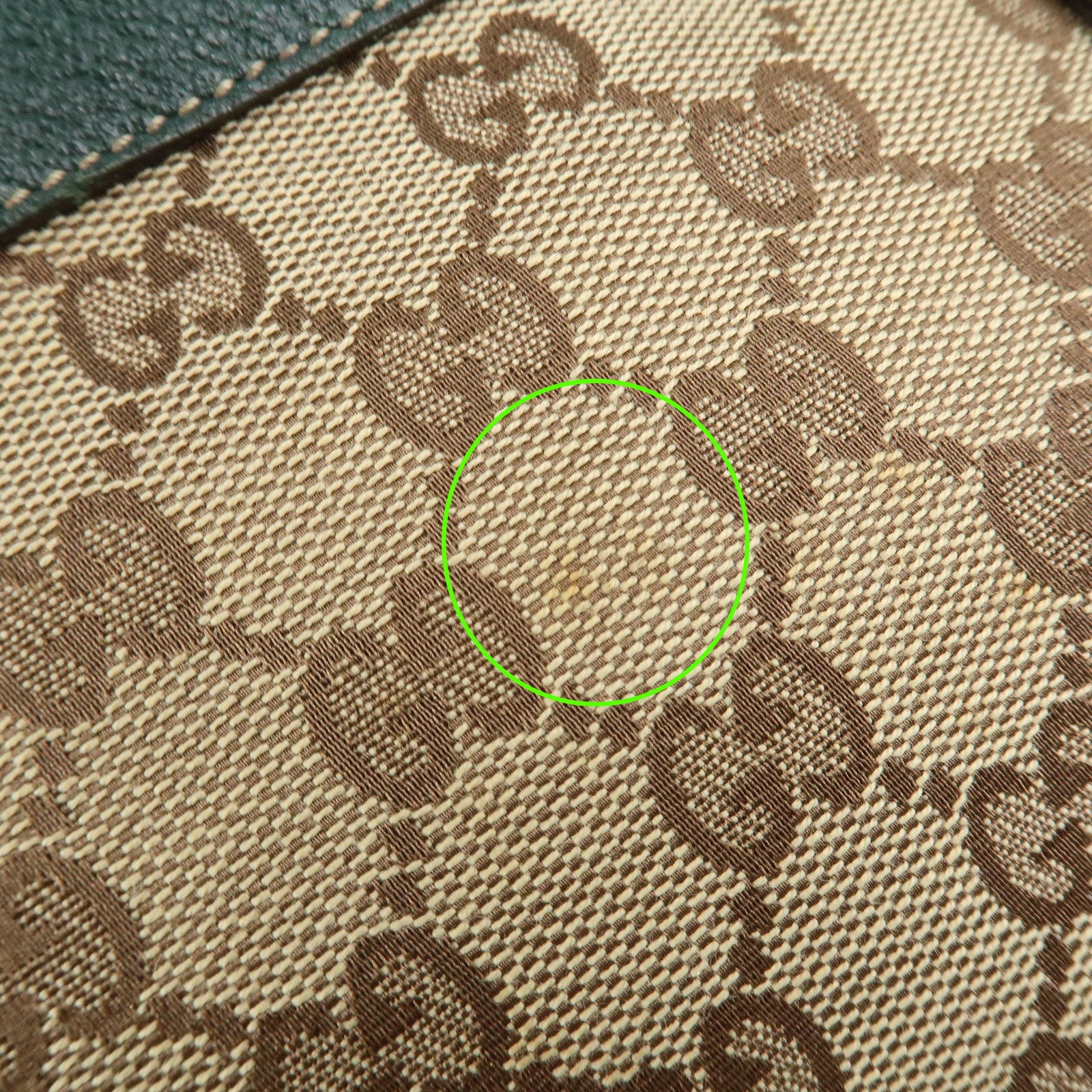 GUCCI Abbey GG Canvas Leather Tote Bag Beige Dark Green 141470