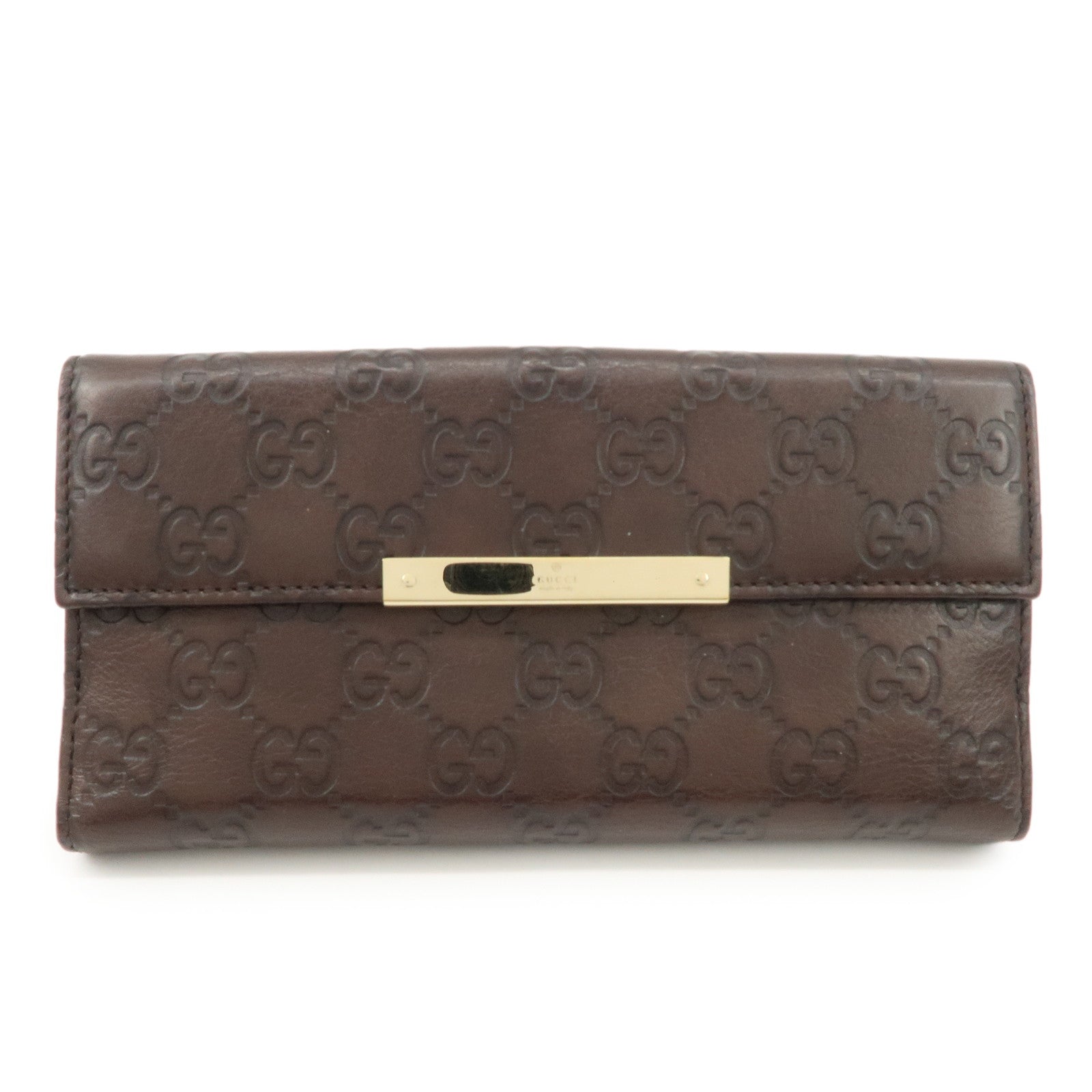 GUCCI Guccissima Leather W Hook Bi-Fold Long Wallet Brown 112715 Used