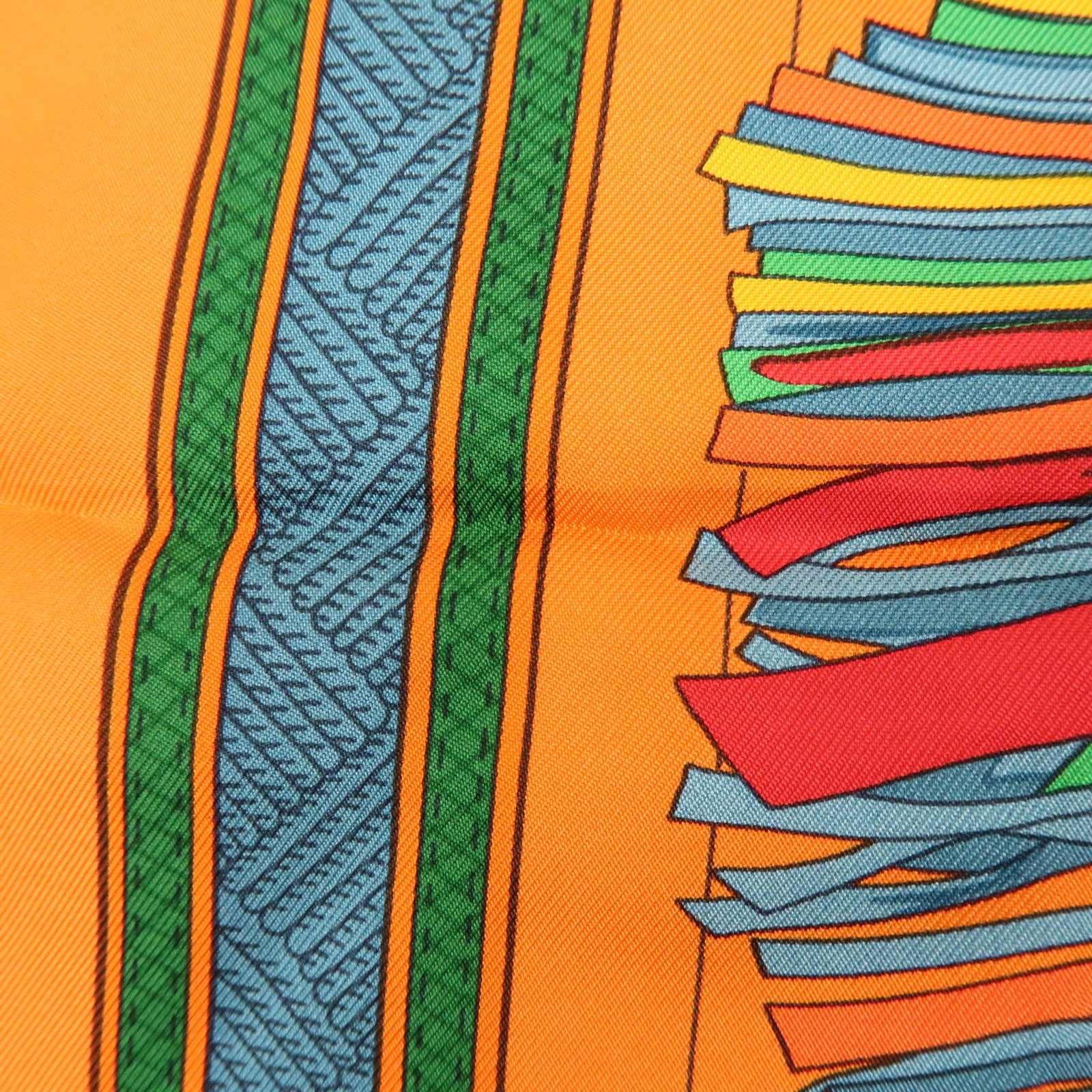 HERMES Carre 90 Silk 100% CUIRS DU DESERT Scarf Orange