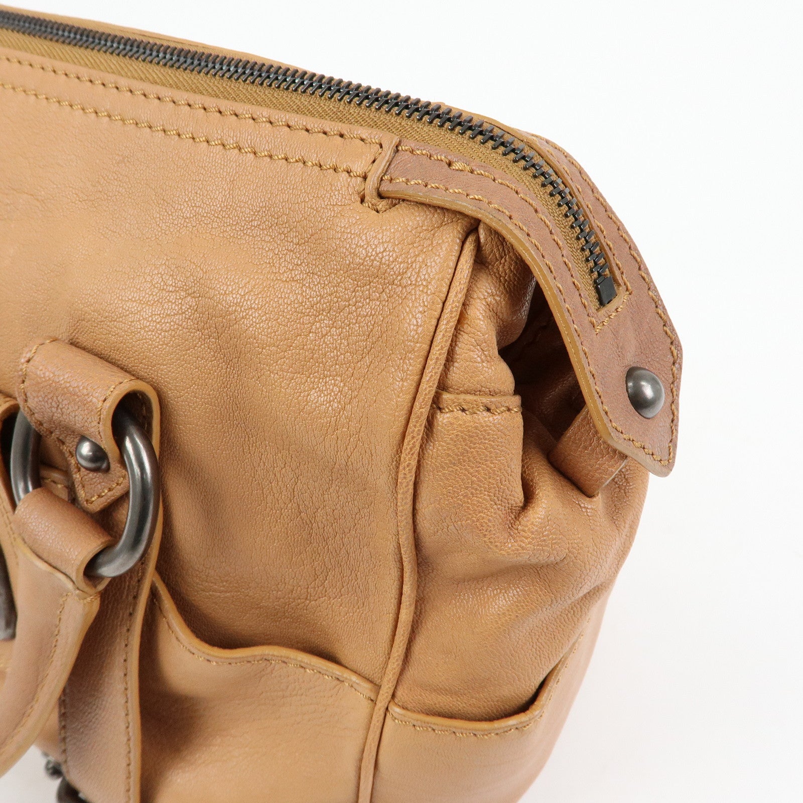 CELINE Logo Leather Hand Bag Boston Bag Hand Bag Brown