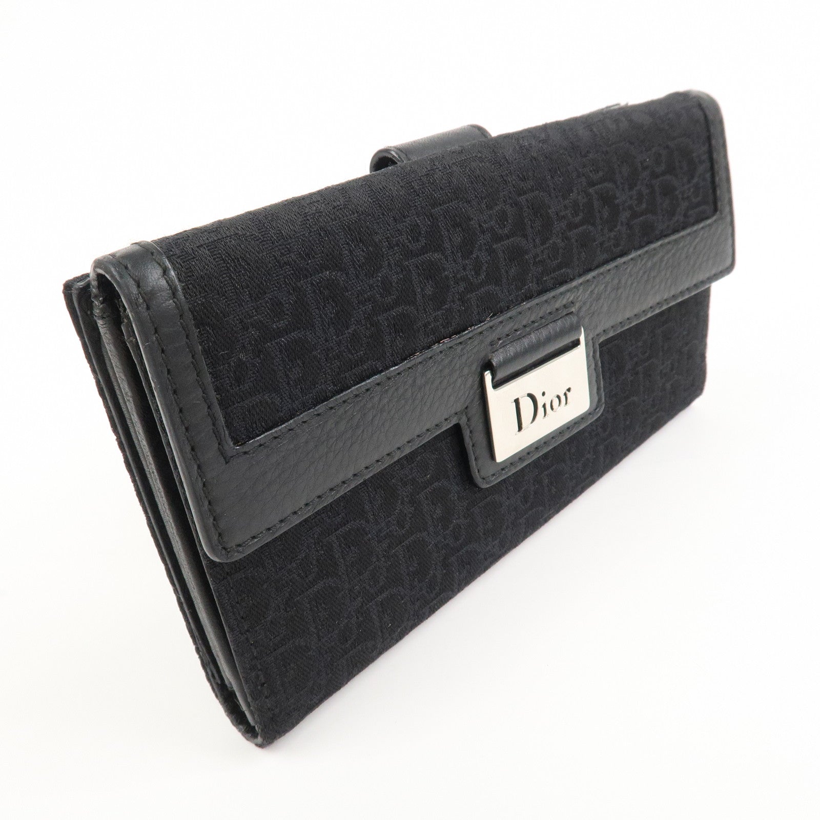 Christian Dior Trotter Canvas Leather Long Wallet Black
