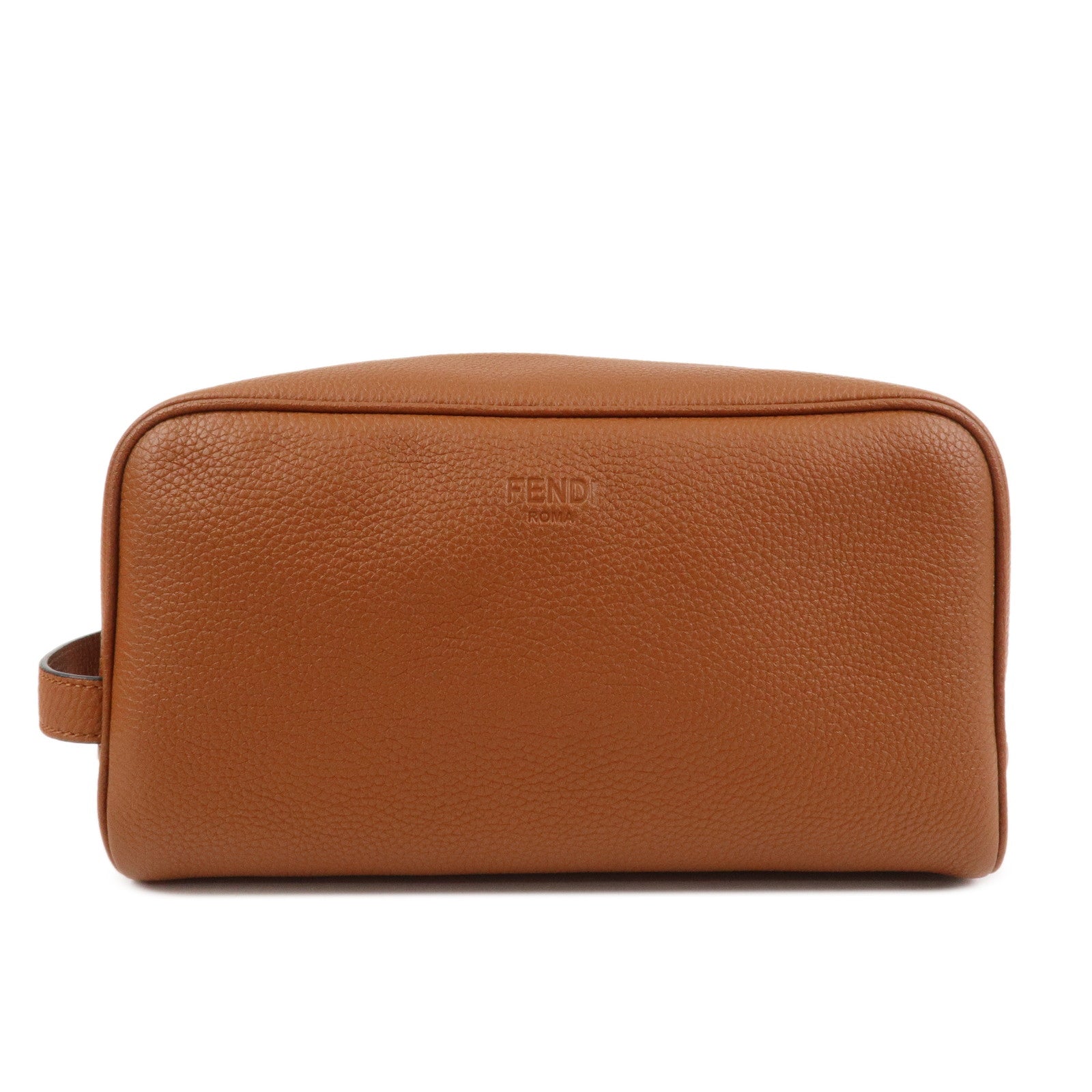 FENDI Leather Clutch Bag Hand Bag Brown 7AS378