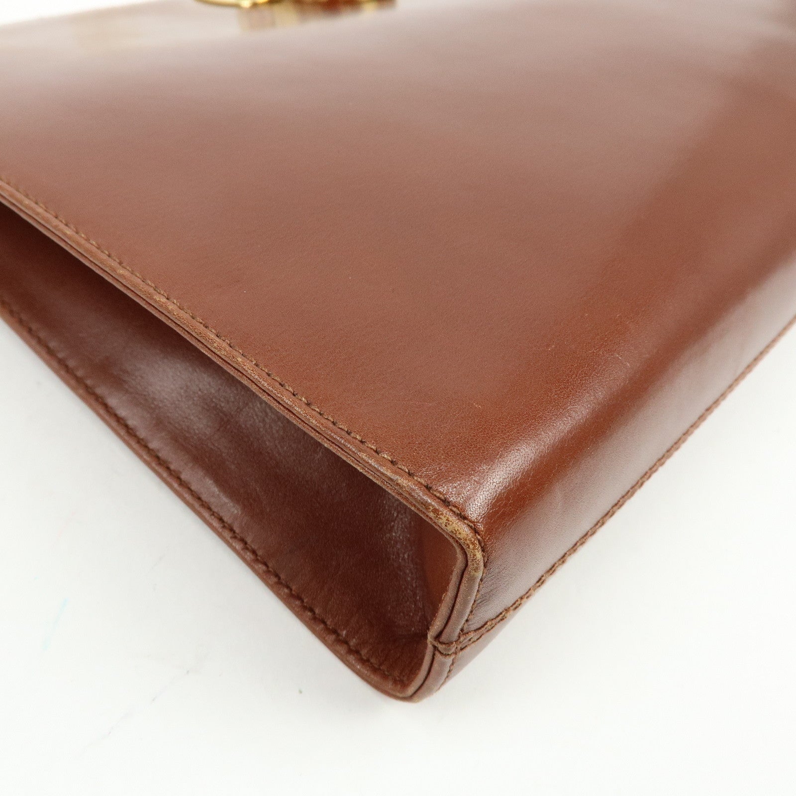 Ferragamo Gancini Calf Skin Leather Chain Shoulder Bag Brown