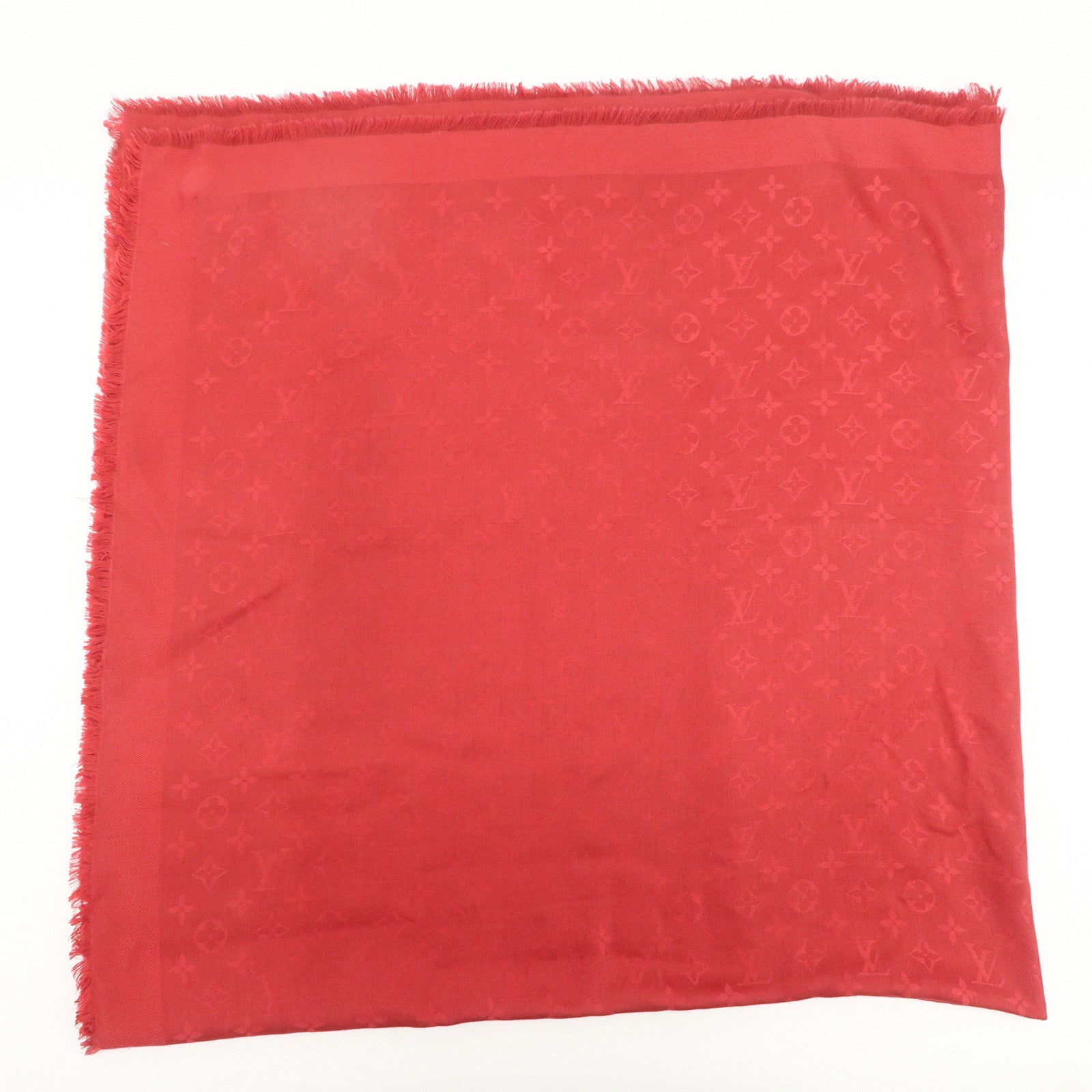 Louis Vuitton Monogram Silk Wool Large Scarf Shawl Red M72237