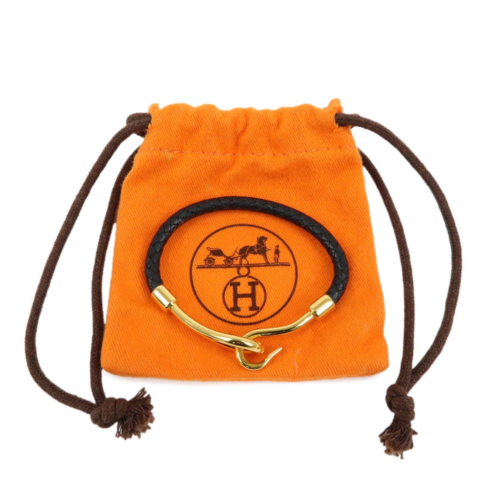 HERMES Jumbo Choker Leather Bracelet Black Gold Hardware