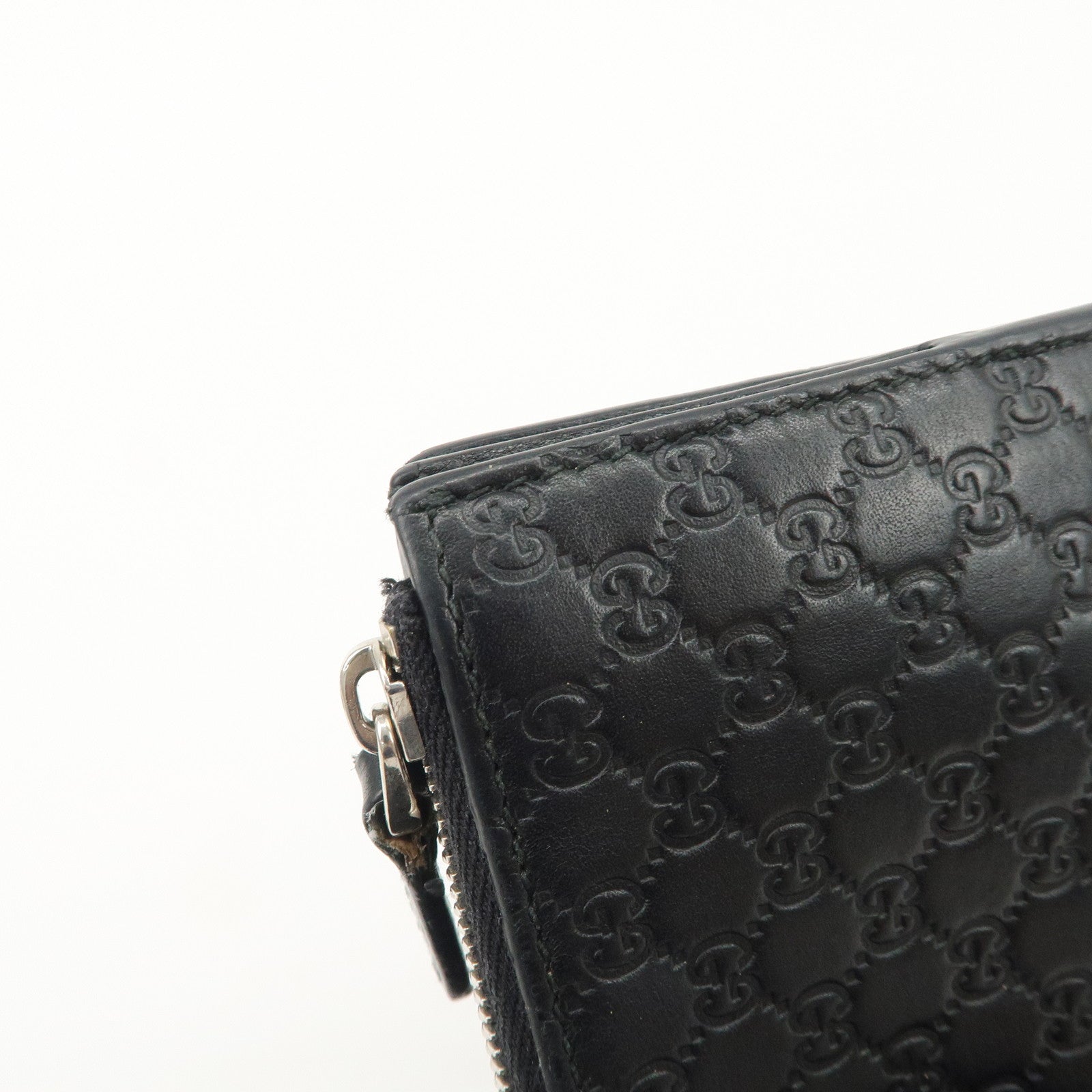 GUCCI Micro Guccissima Leather Compact Bi-fold Wallet Black 544475 Used