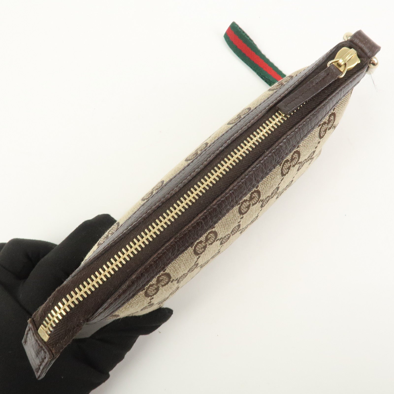 GUCCI Sherry GG Canvas Leather Pouch Cosmetic Pouch Brown 152507