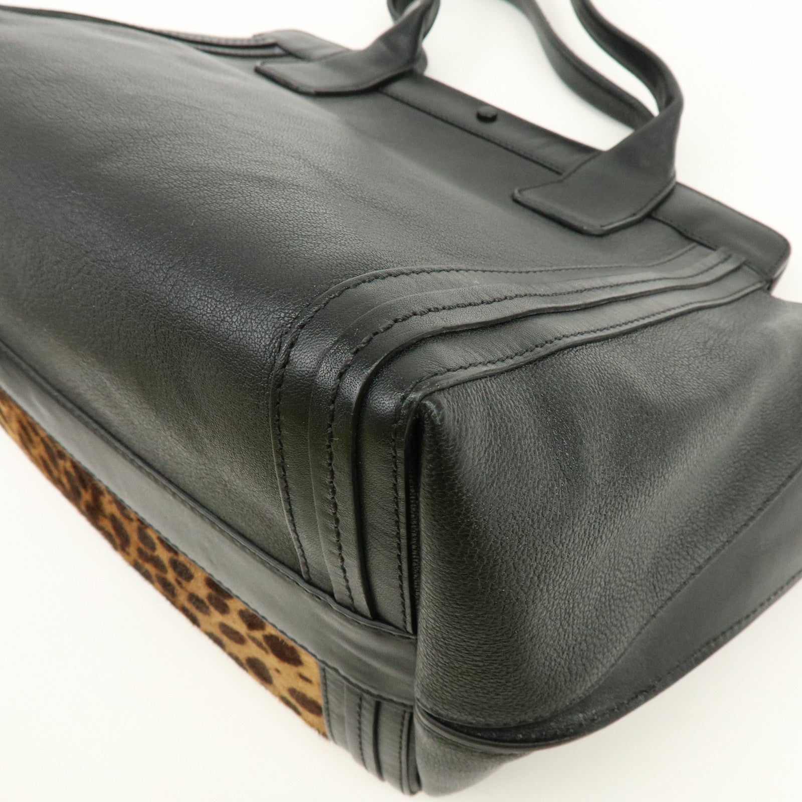 Chloe Allison Unborn Calf Leather Tote Bag Hand Bag Leopard Black