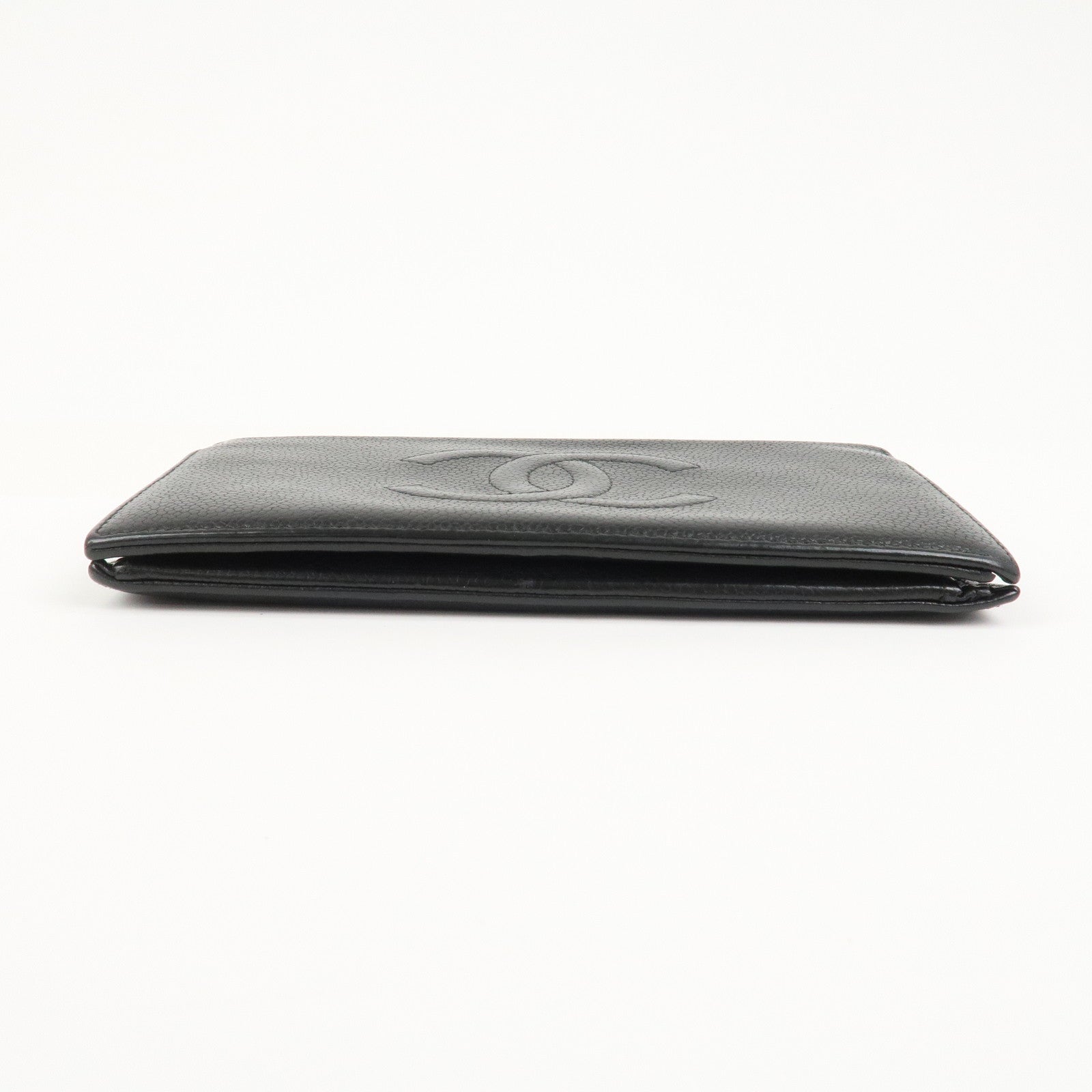 CHANEL COCO Mark Caviarskin Bi-fold Long Wallet Black A48651