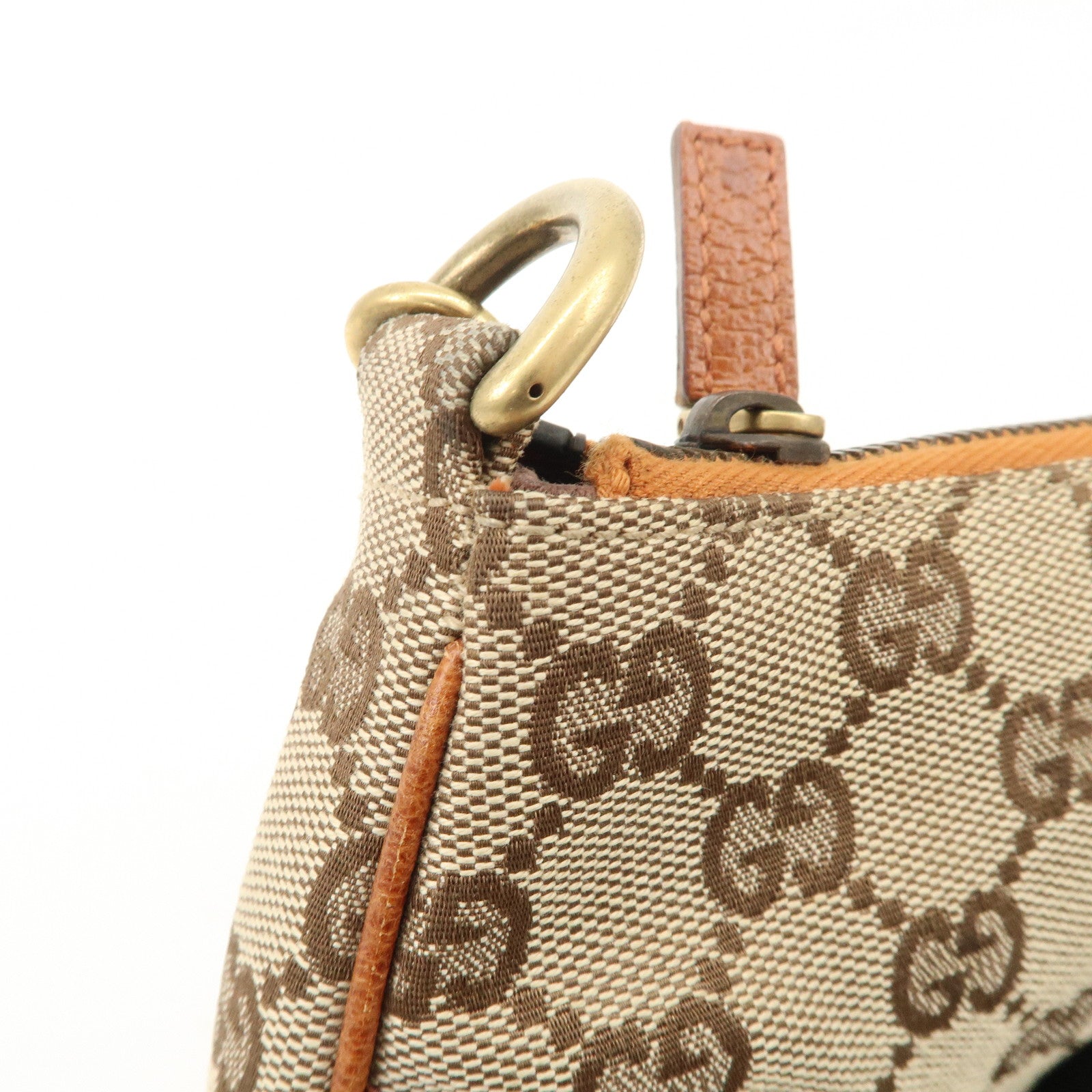 GUCCI GG Canvas Leather Chain Hand Bag Pouch Beige Brown 120940 Used