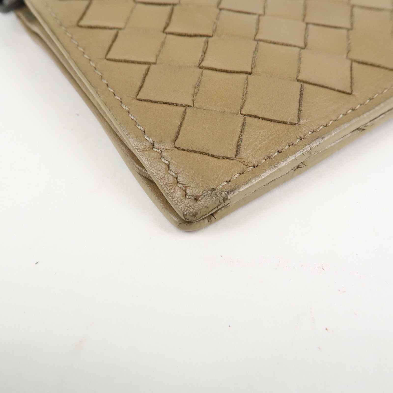 BOTTEGA VENETA Intrecciato Leather Chain Wallet Mini Wallet Beige Used