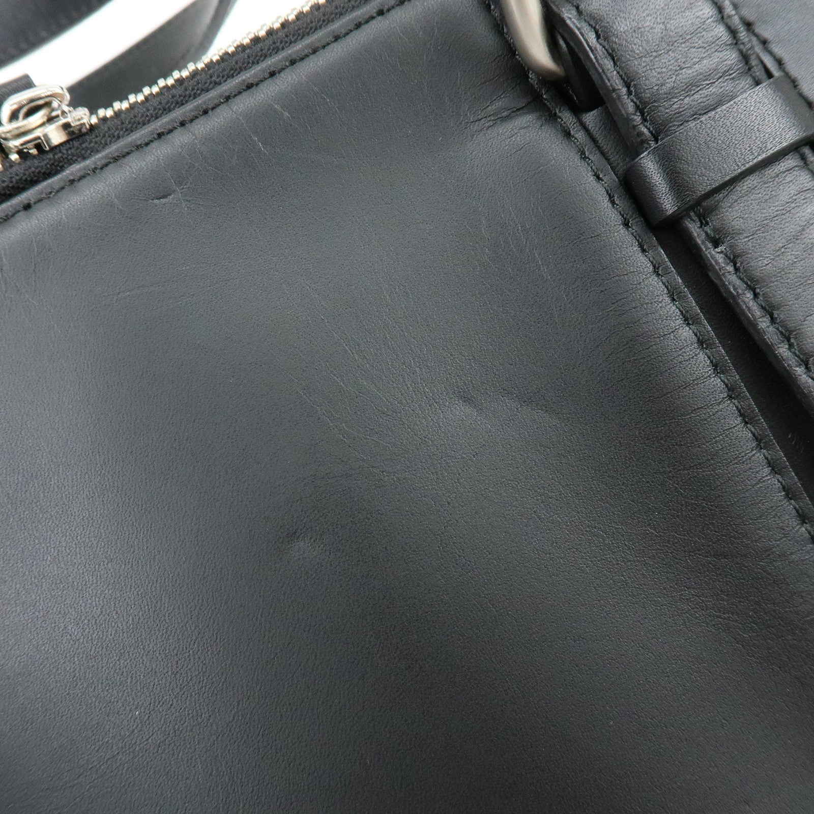 BURBERRY Leather Hand Bag Boston Bag Black
