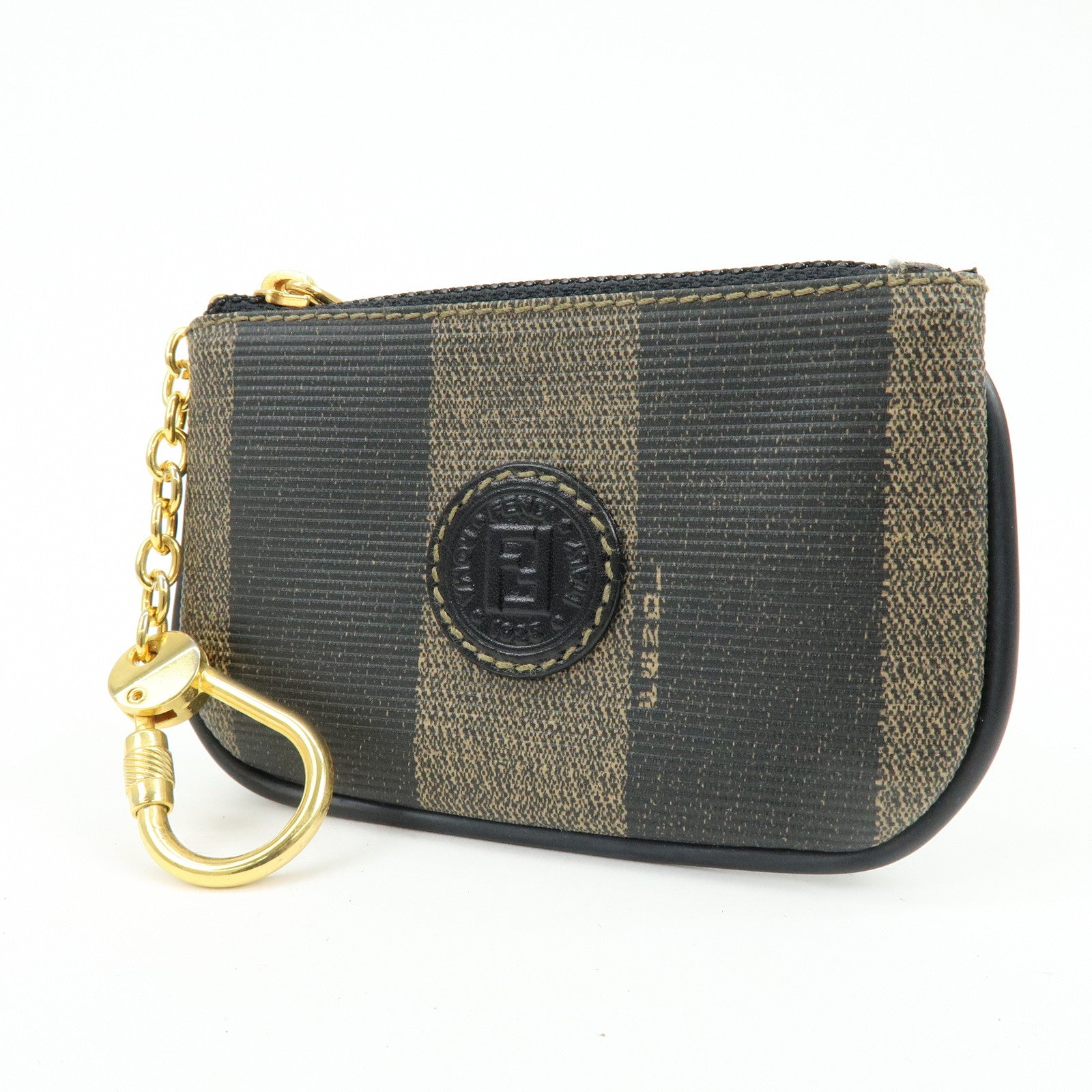 FENDI Pequin PVC Coated Canvas Coin Case Black Beige