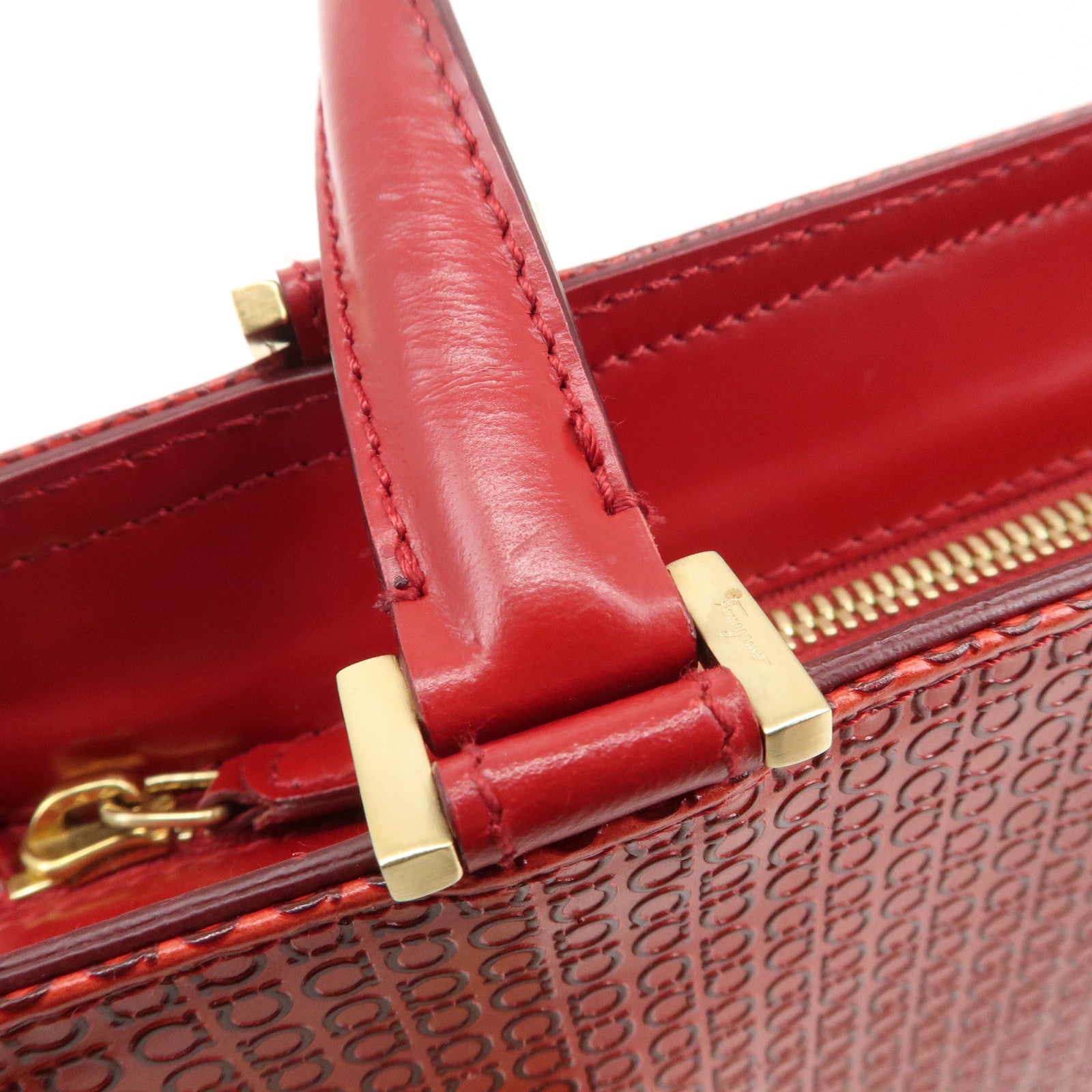 Ferragamo Gancini Leather 2WAY Bag Hand Bag Shoulder Bag Red