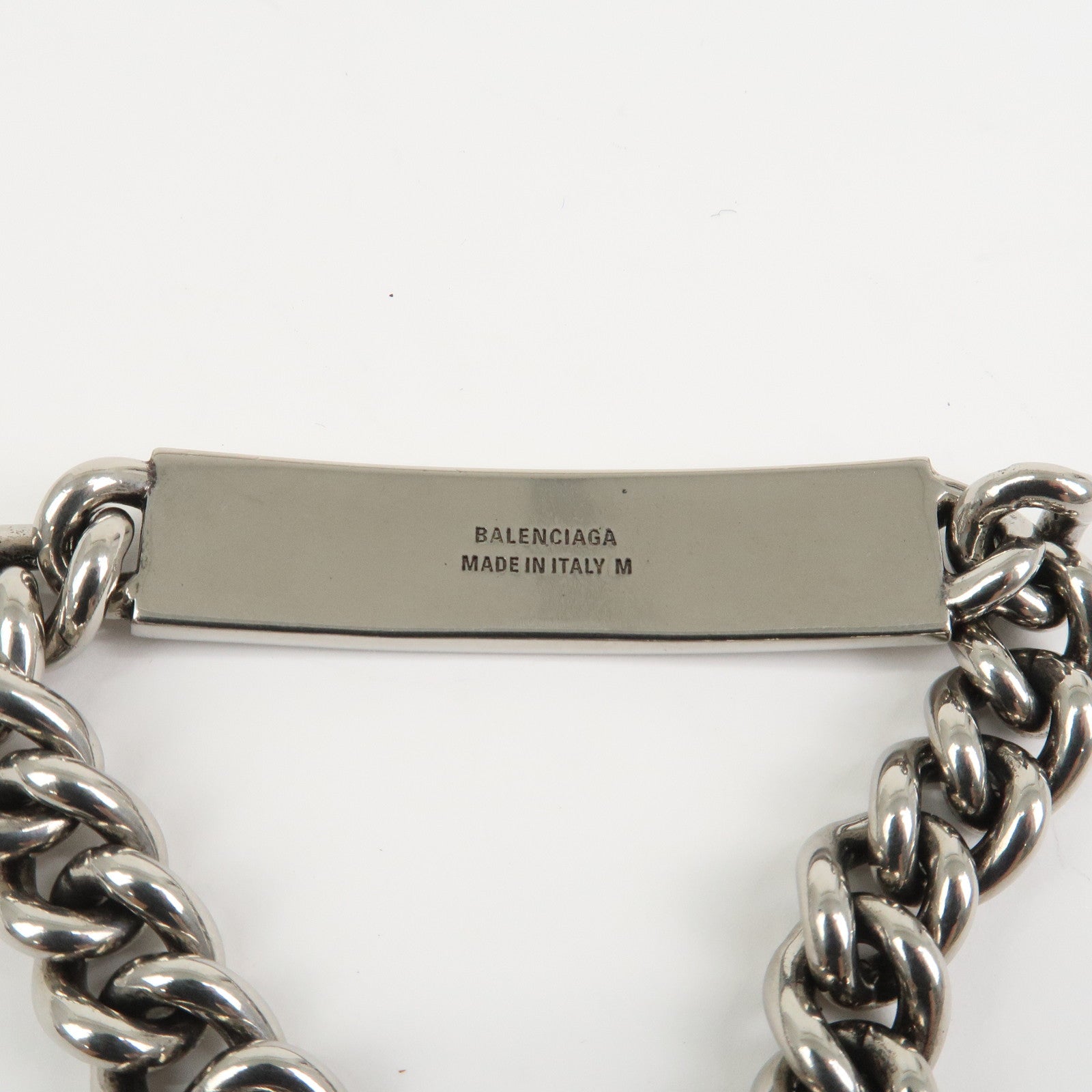 BALENCIAGA Logo Plate Metal Chain Bracelet Silver