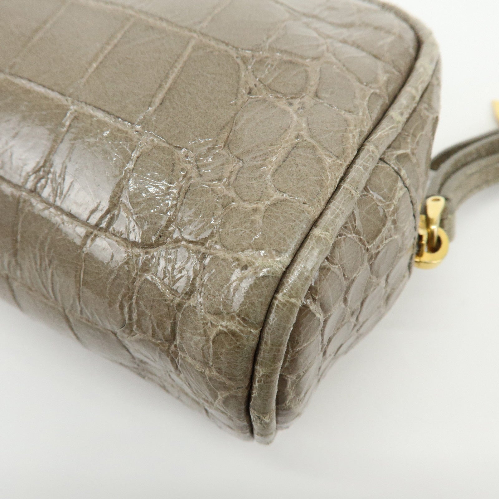 MIU MIU Embossed Leather Clutch Bag Wrist Bag Cosmetic Pouch Greige