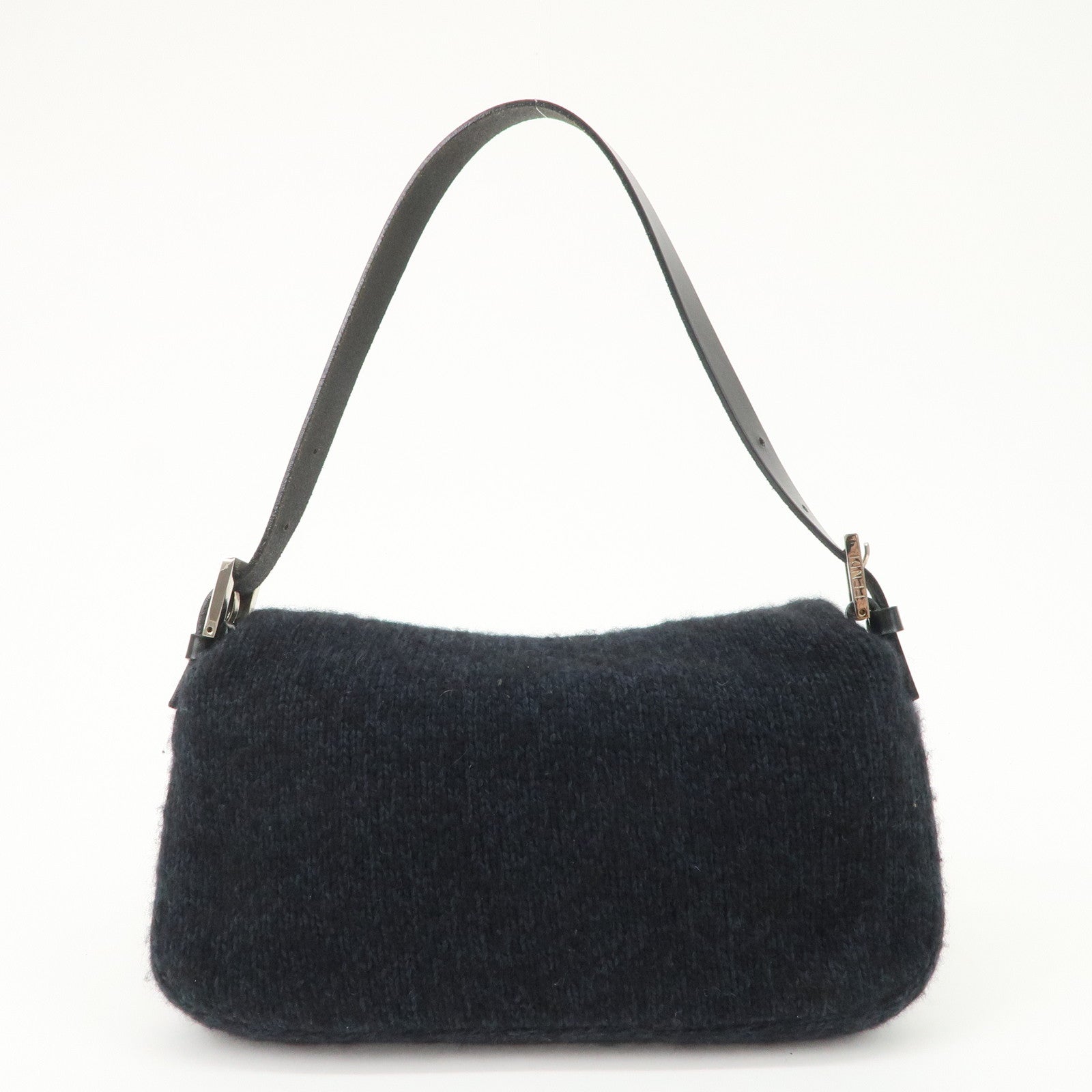 FENDI Mamma Baguette Knit Leather Shoulder Bag Dark Navy 26424