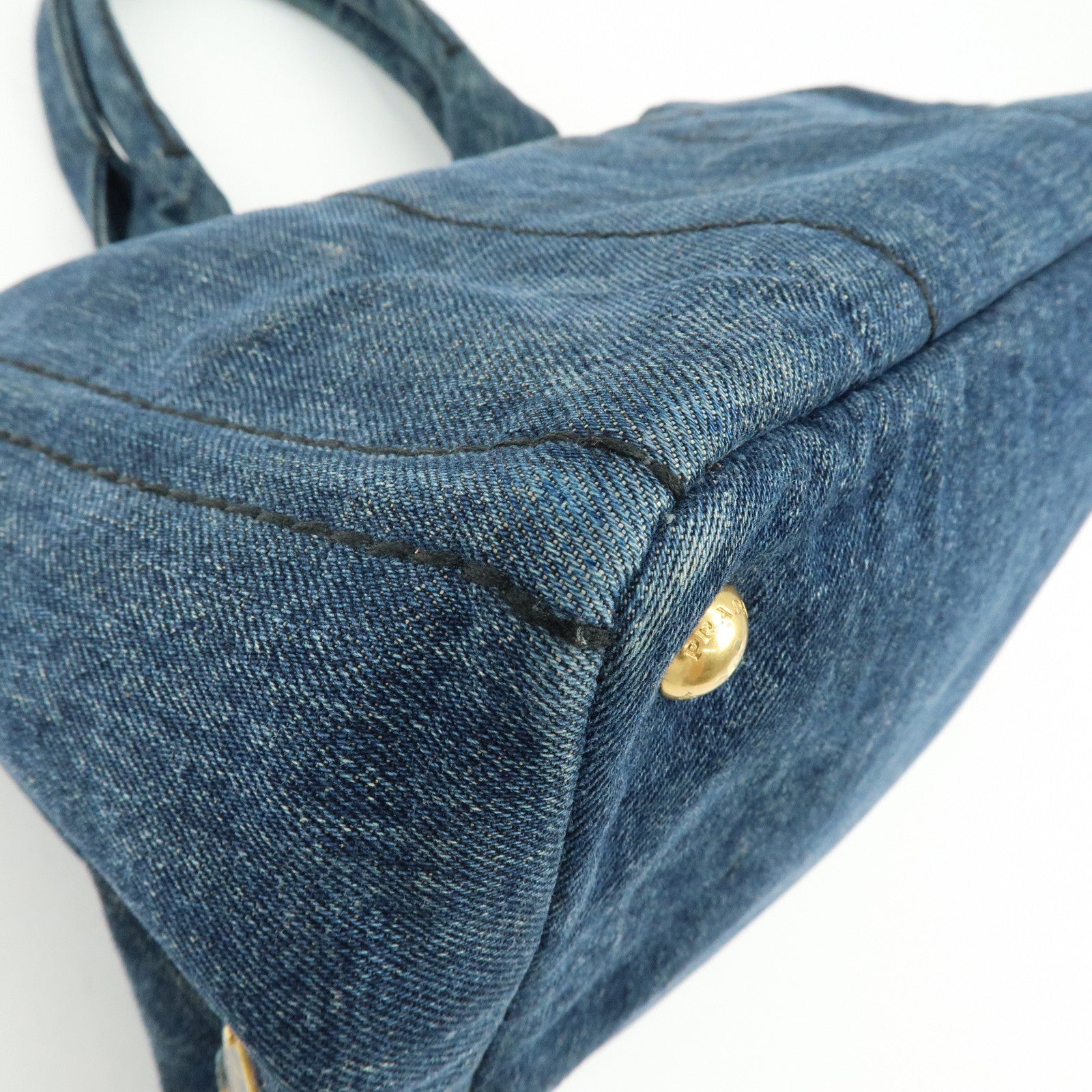 PRADA Triangle Logo Canapa Denim Tote Bag Hand Bag Denim Blue