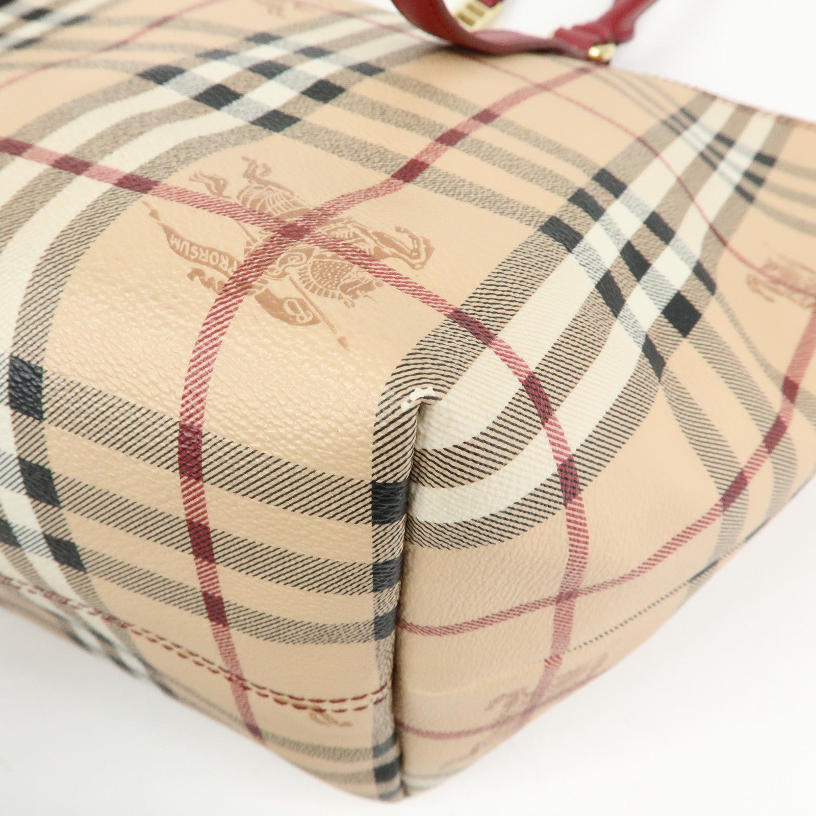 BURBERRY Nova Plaid PVC Leather Tote Bag Hand Bag Beige Red